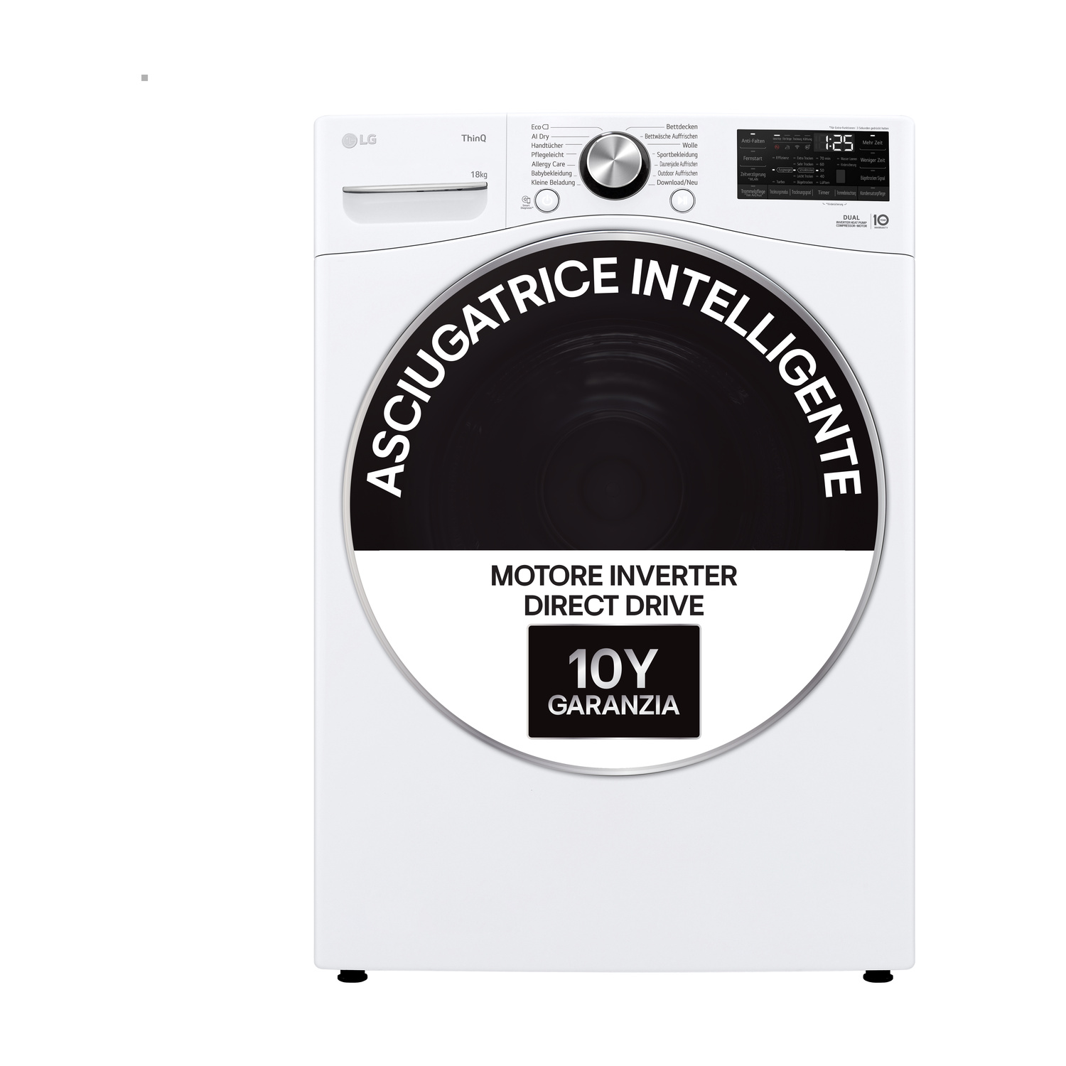 ASCIUGATRICE LG RH18U8AVCW A pompa di calore, 18 kg, profondità 82 cm, 63 dB(A), Bianca, Classe D