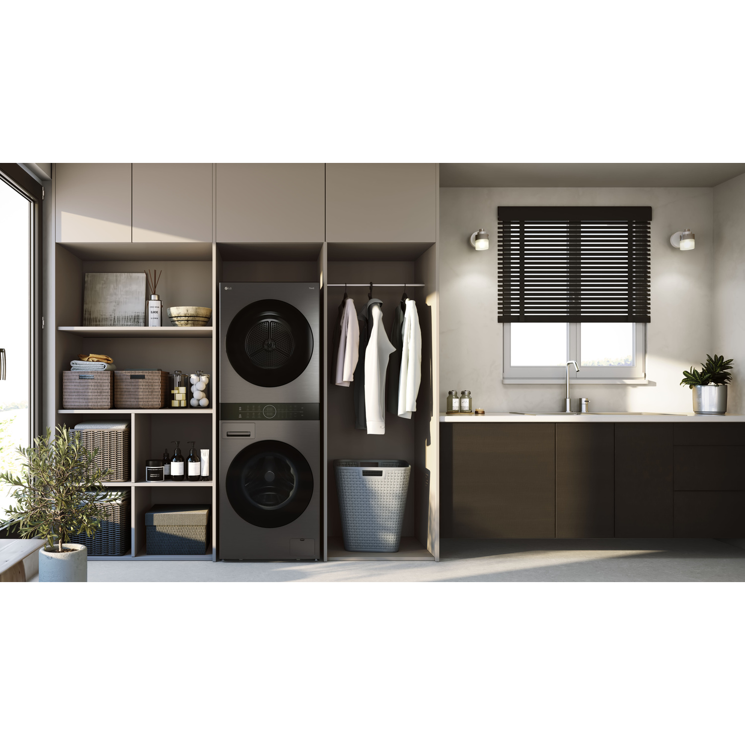LG WashTower WT1210BBF LAVASCIUGA, Caricamento frontale, capacità lavaggio 12 kg, capacità asciugatura 10 kg, 10 programmi, Profondità 66 cm, Giri 1400 rpm, Platinum Black, Classe A