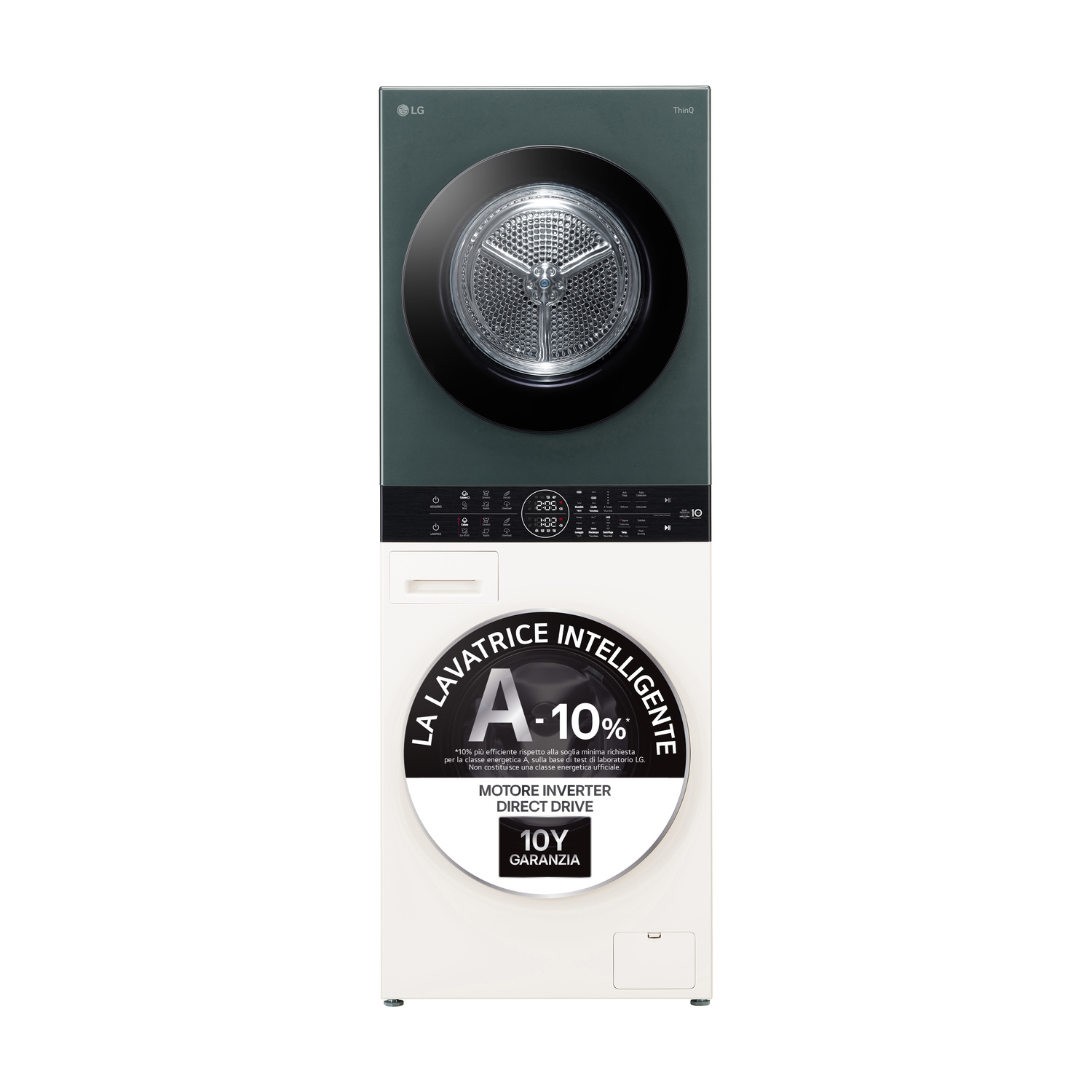 LG WashTower WT1210EGF LAVASCIUGA, Caricamento frontale, capacità lavaggio 12 kg, capacità asciugatura 10 kg, 10 programmi, Profondità 66 cm, Giri 1400 rpm, Beige Green, Classe A