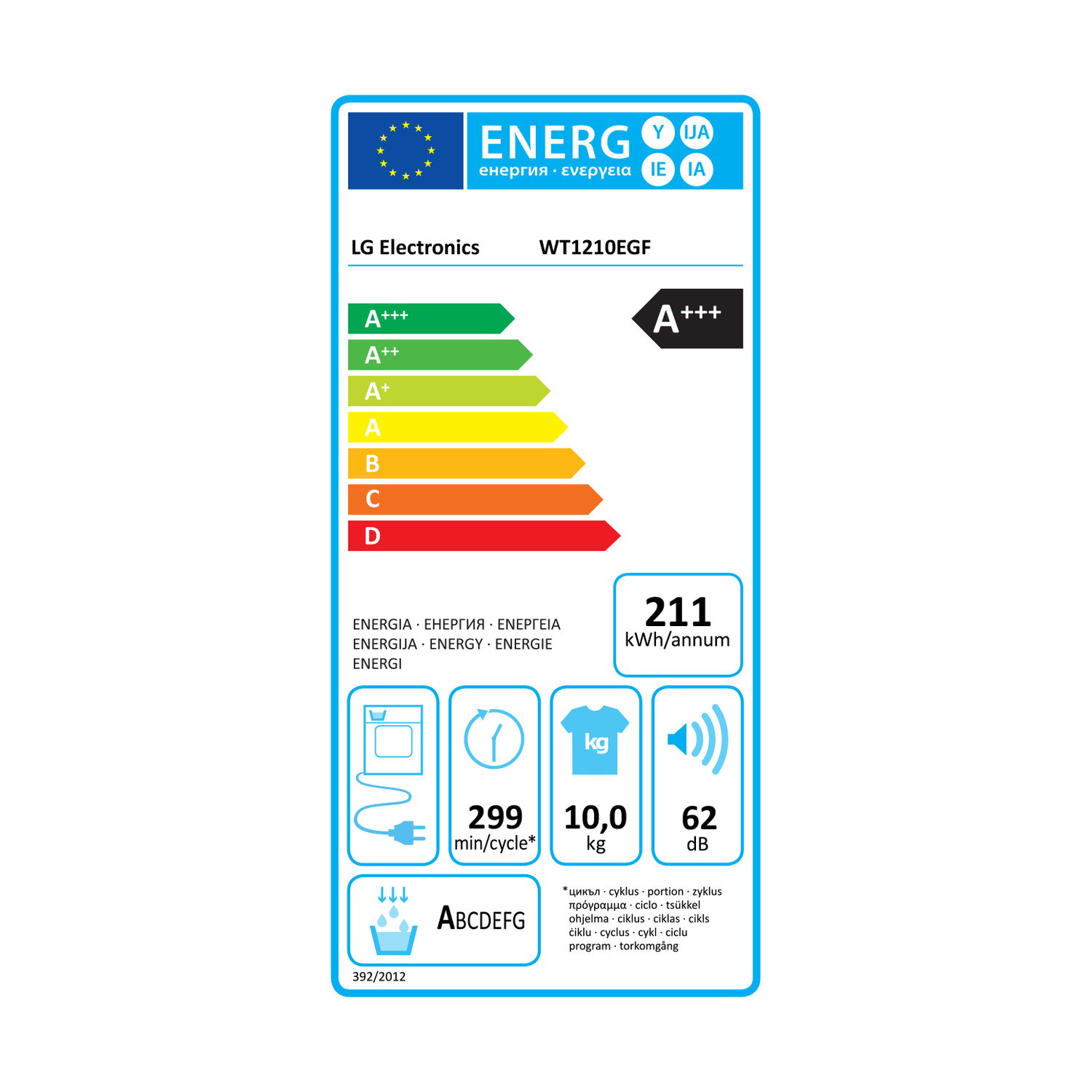 LG WashTower WT1210EGF LAVASCIUGA, Caricamento frontale, capacità lavaggio 12 kg, capacità asciugatura 10 kg, 10 programmi, Profondità 66 cm, Giri 1400 rpm, Beige Green, Classe A