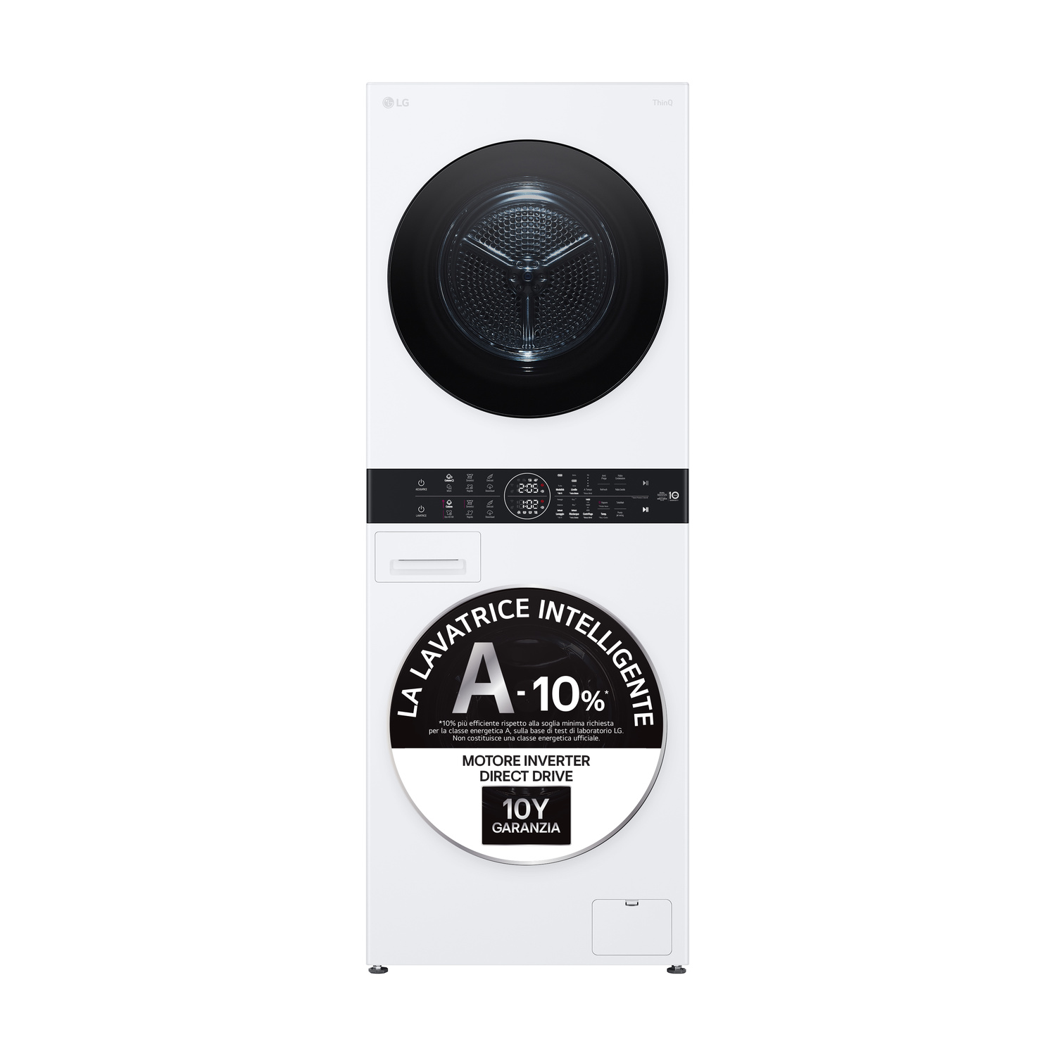 LG WashTower WT1210WWF LAVASCIUGA, Caricamento frontale, capacità lavaggio 12 kg, capacità asciugatura 10 kg, 10 programmi, Profondità 66 cm, Giri 1400 rpm, White, Classe A