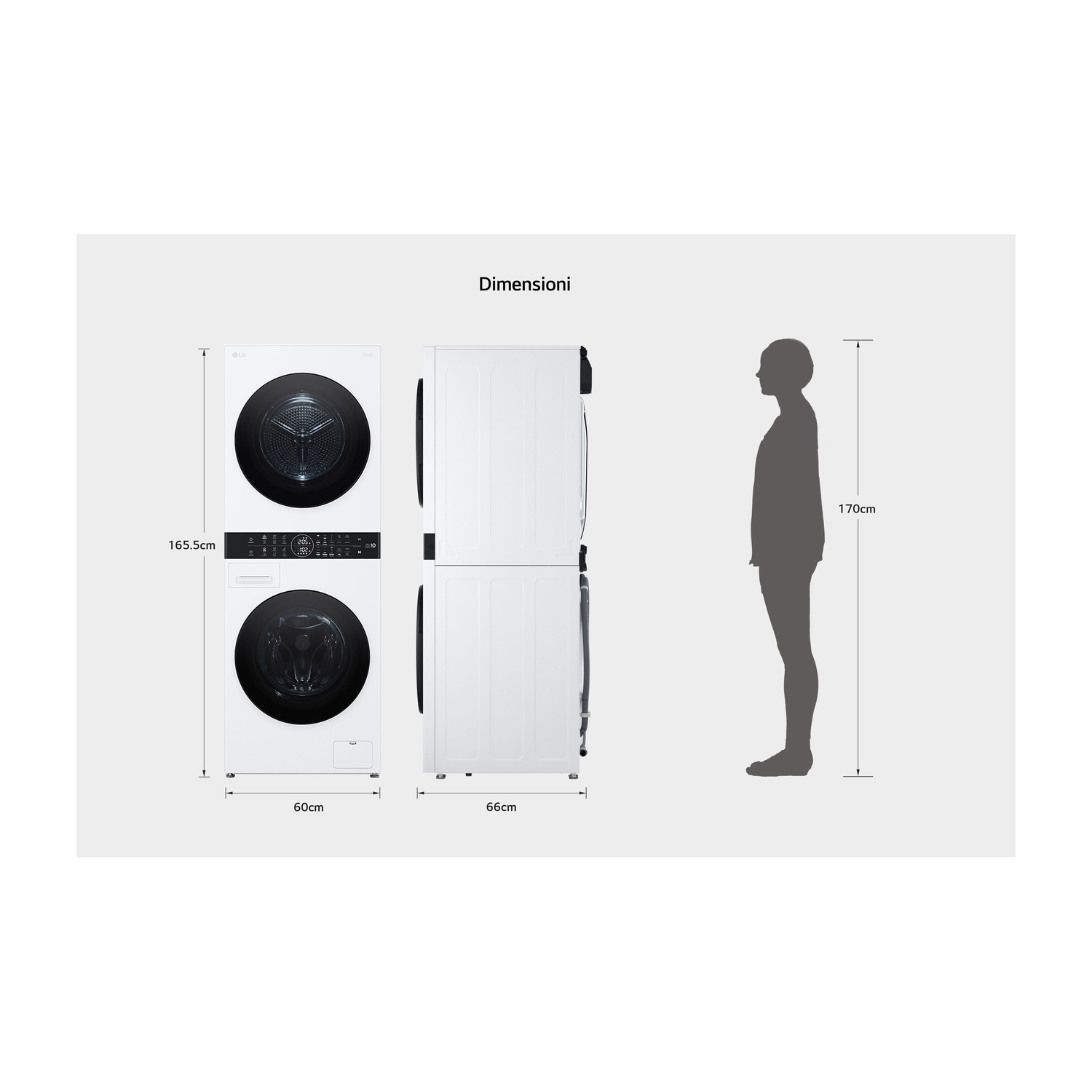 LG WashTower WT1210WWF LAVASCIUGA, Caricamento frontale, capacità lavaggio 12 kg, capacità asciugatura 10 kg, 10 programmi, Profondità 66 cm, Giri 1400 rpm, White, Classe A