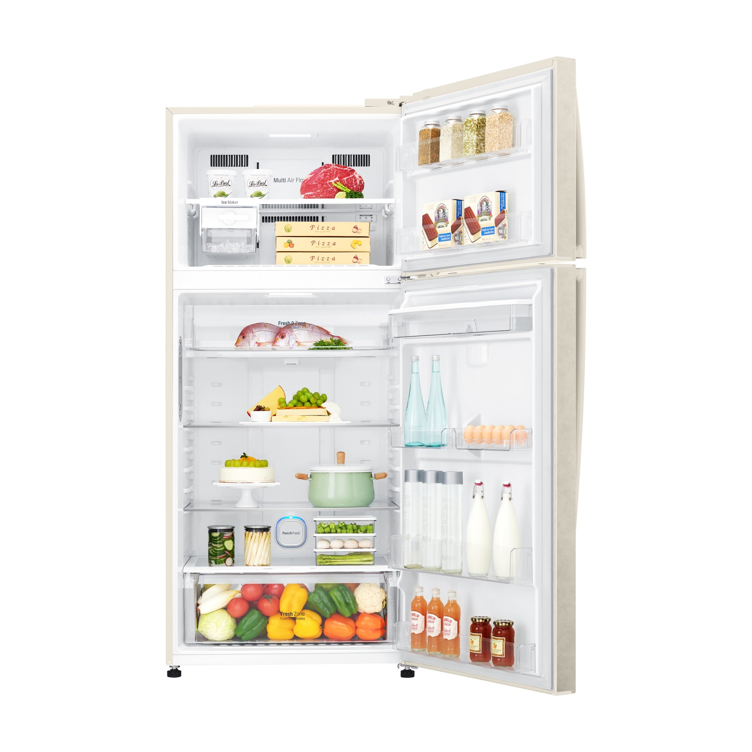 FRIGORIFERO DOPPIA PORTA LG GTF744SEPED, Capacità netta totale 509 l, Rumorosità: 43 dB(A), LAN wireless, Dispenser acqua, 3 ripiani, Dimensioni: L 780 cm A 180 cm P 730 cm, Beige, Classe E