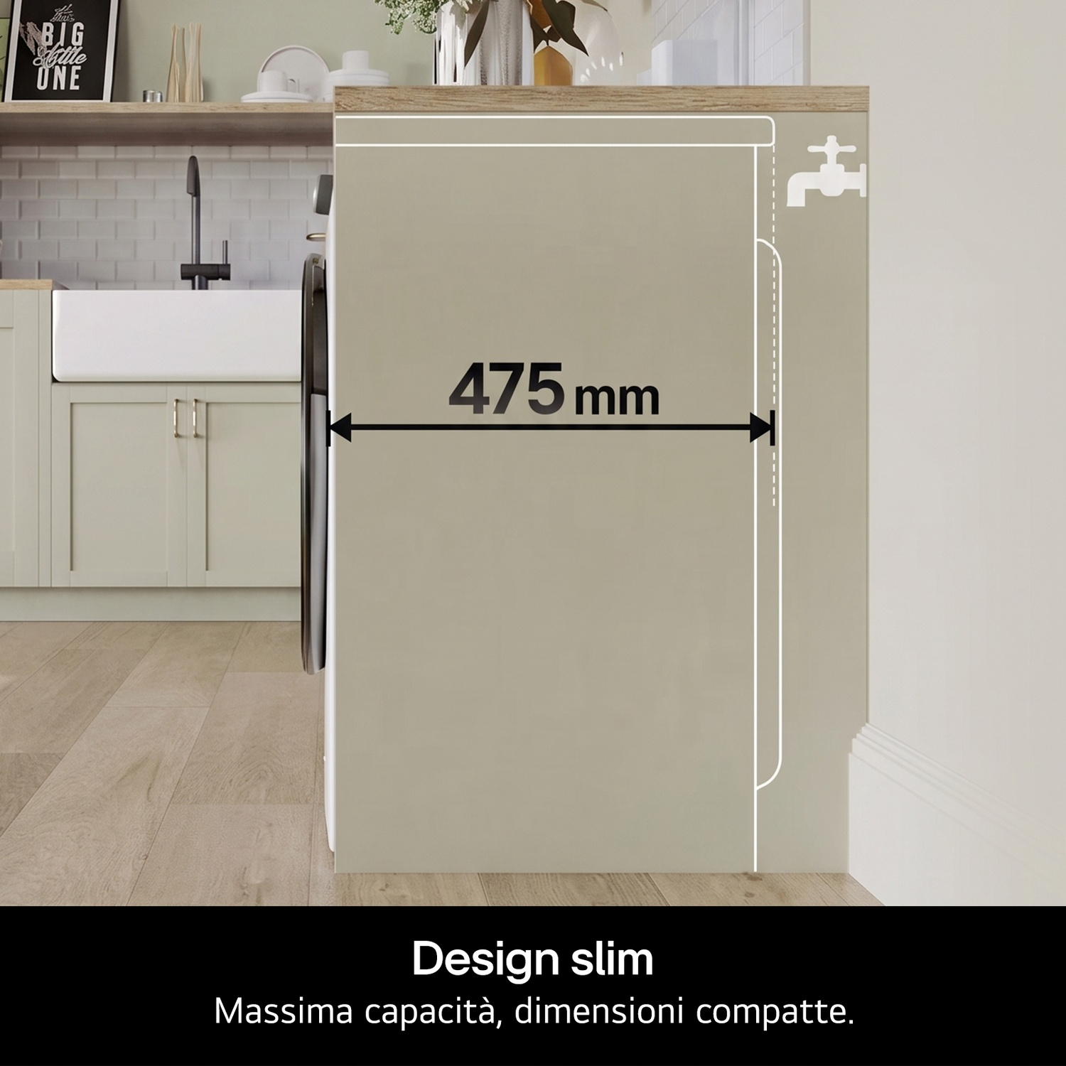 LG F2NX50S8TLC LAVATRICE SLIM, Caricamento frontale, 8 kg, 12 programmi, Profondità 47,5 cm, Giri 1200 rpm, Bianco, livello rumorosità centrifuga 71 dB(A), Classe A