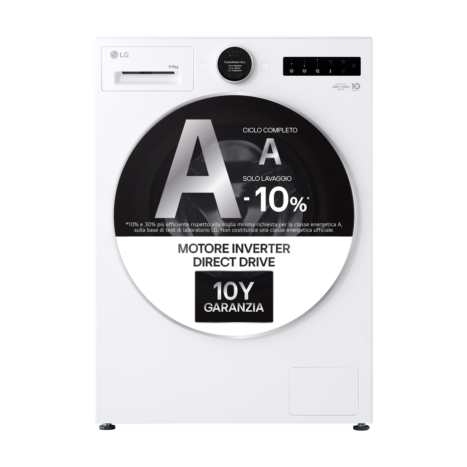 LG WHX9096TLC LAVASCIUGA, Caricamento frontale, capacità lavaggio 9 kg, capacità asciugatura 6 kg, Profondità 565 cm, Giri 1400 rpm, White, Classe A
