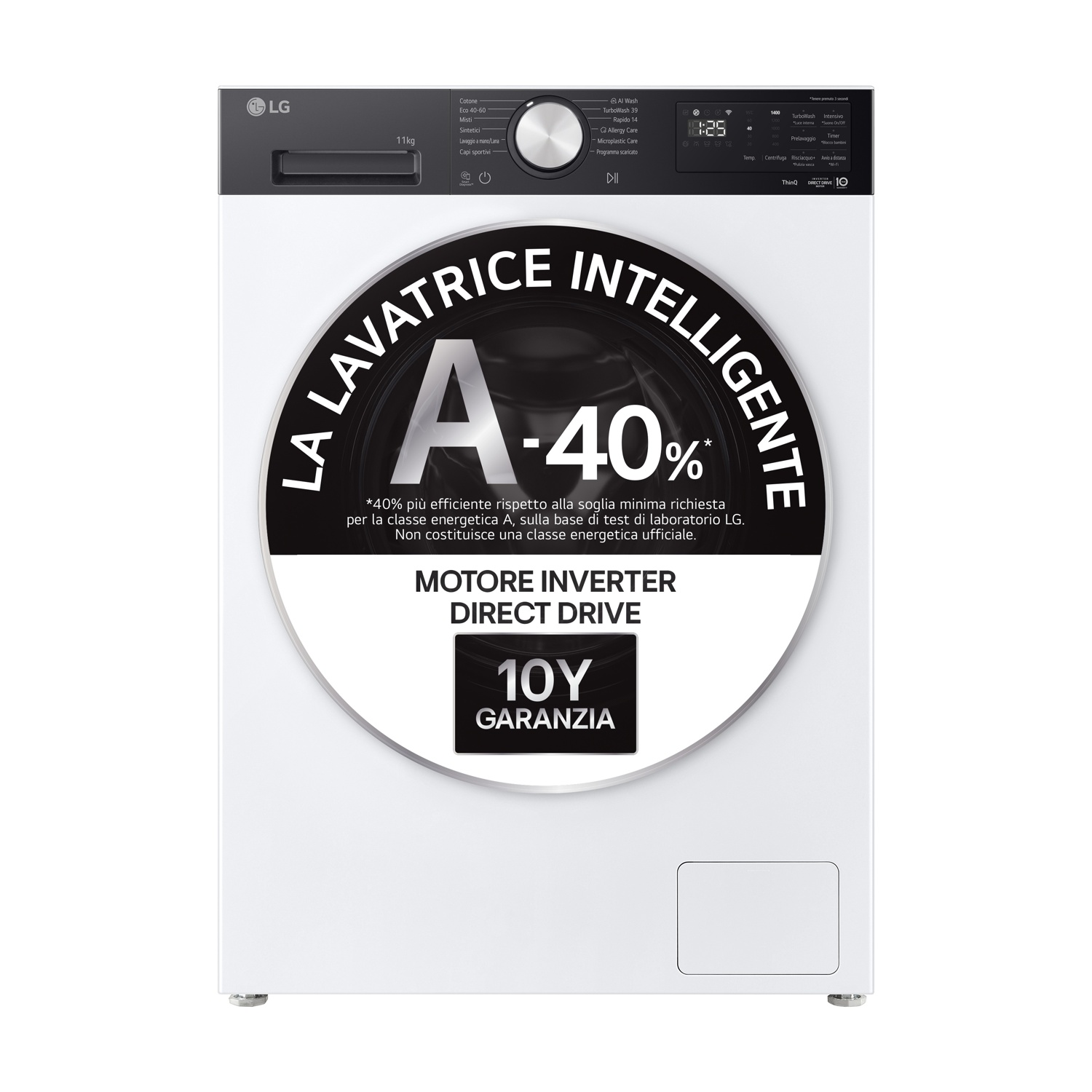 LG F4NX5011TKC LAVATRICE, Caricamento frontale, 11 kg, 12 programmi, Profondità 56,5 cm, Giri 1400 rpm, BIANCO+ pannello nero, livello rumorosità centrifuga 71 dB(A), Classe A