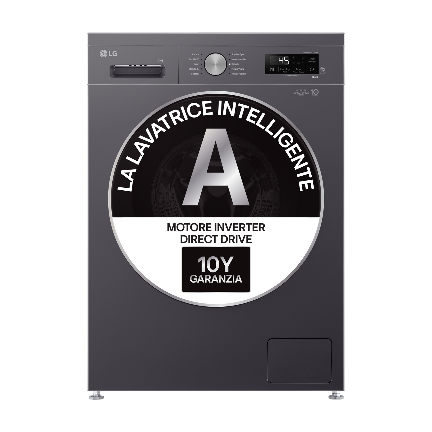 LG F4NX1009NMB Serie X1 LAVATRICE, Caricamento frontale, 9 kg, 10 programmi, Profondità 55 cm, Giri 1400 rpm, Middle Black, livello rumorosità centrifuga 75 dB(A), Classe A
