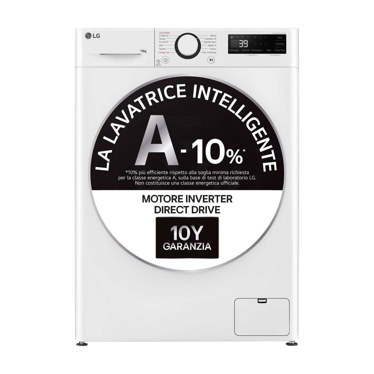 LG F4WR6010AGW AI DD LAVATRICE, Caricamento frontale, 10 kg, 12 programmi, Profondità 56,5 cm, Giri 1360 rpm, Bianca, livello rumorosità centrifuga 71 dB(A), Classe A