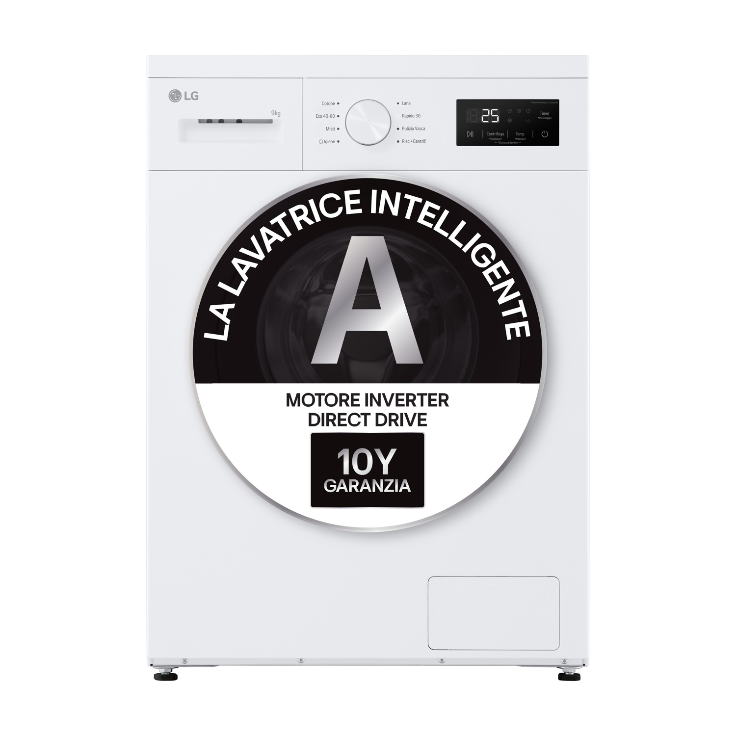 LAVATRICE Caricamento frontale LG F4NA1009NWK, 9 kg, 1400 giri, 8 programmi, profondità 49 cm, Programma Igiene con vapore, Classe A