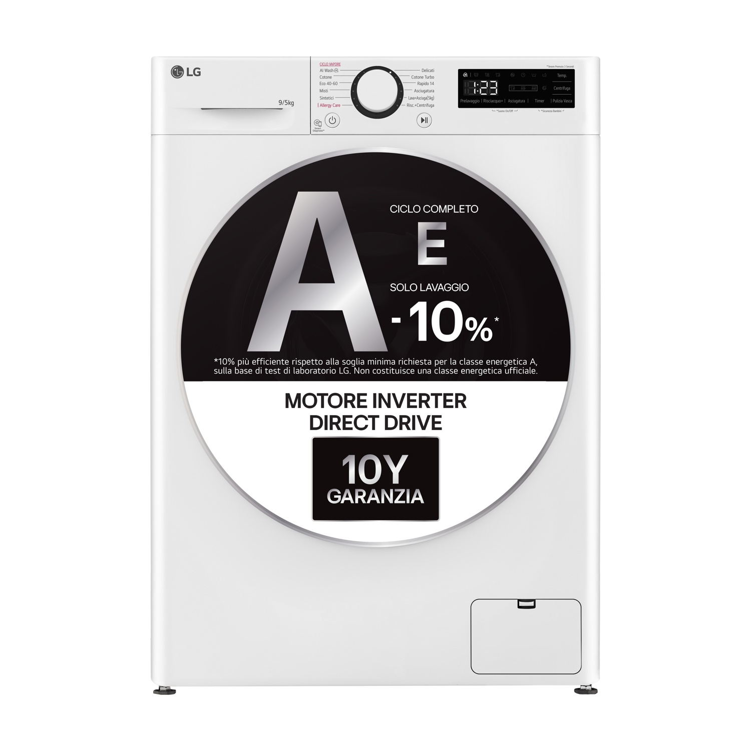 LG AI DD D2R5S09TSWW LAVASCIUGA, Caricamento frontale, capacità lavaggio 9 kg, capacità asciugatura 5 kg, 12 programmi, Profondità 47,5 cm, Giri 1200 rpm, Bianca, Classe E