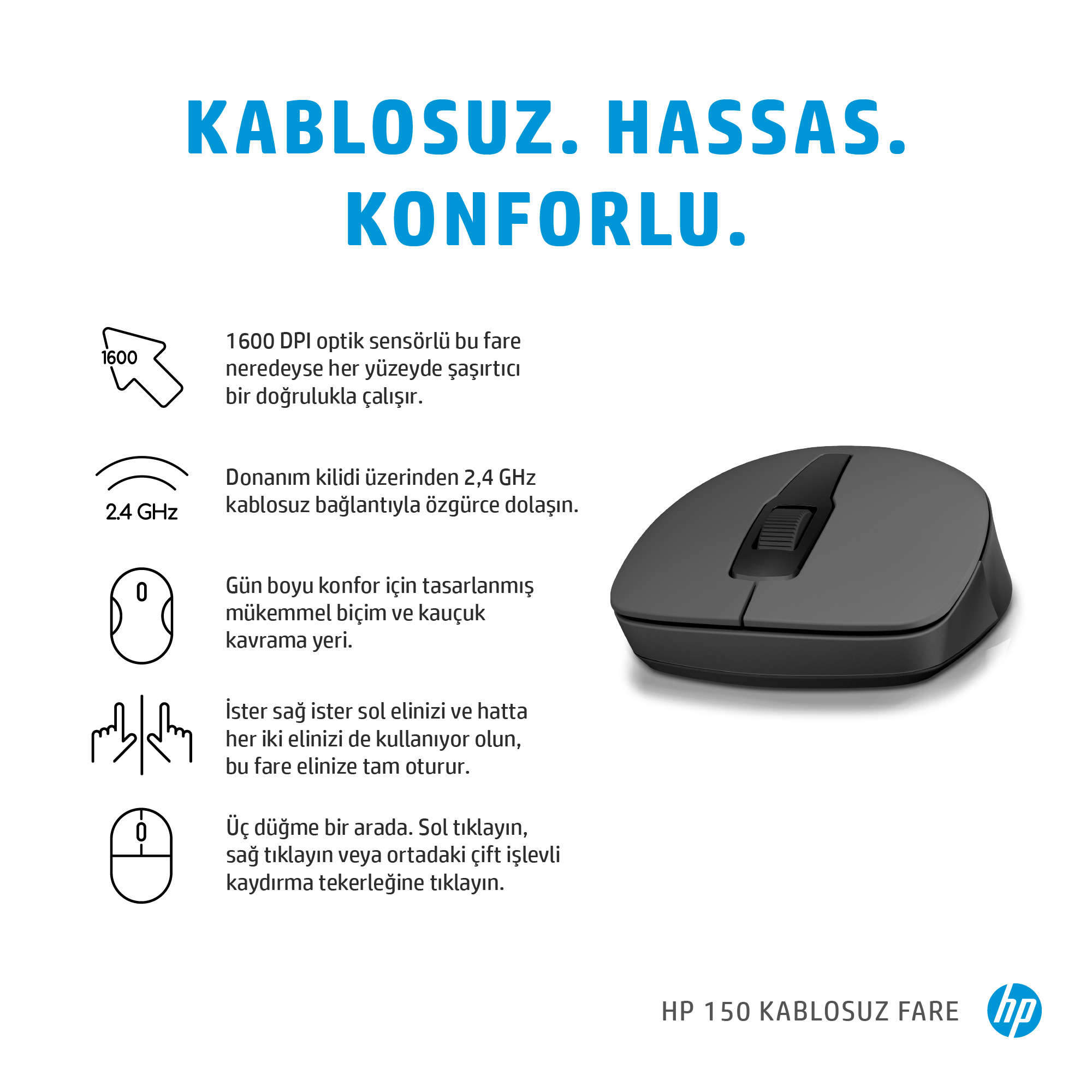 HP 150 Kablosuz Mouse Siyah 2S9L1AA