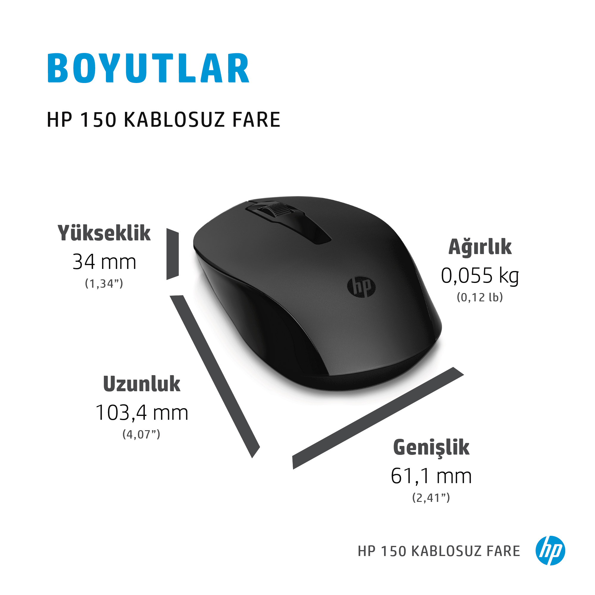 HP 150 Kablosuz Mouse Siyah 2S9L1AA