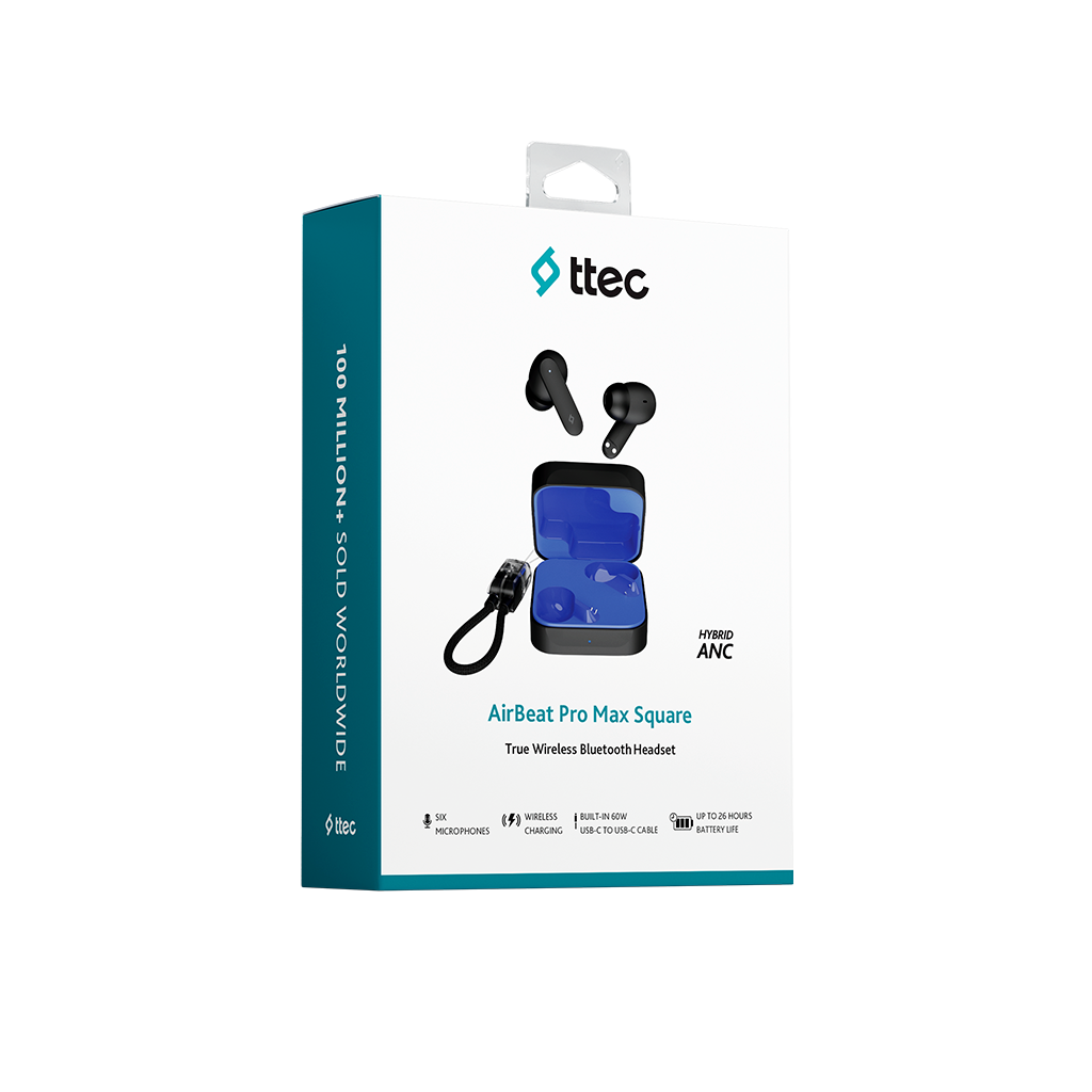 TTEC AirBeat Pro Max Square ANC TWS Bluetooth Kulak İçi Kulaklık Siyah Mavi 2KM181SM