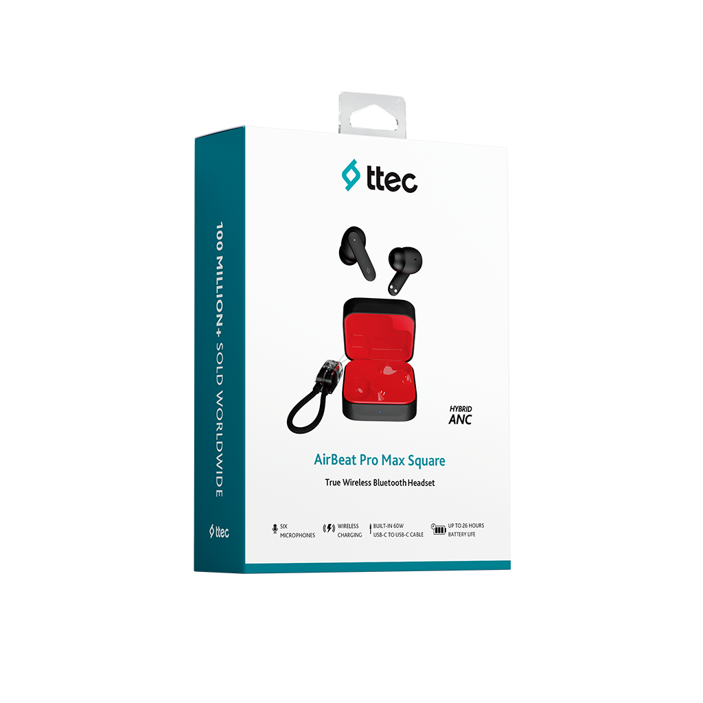TTEC AirBeat Pro Max Square ANC TWS Bluetooth Kulak İçi Kulaklık Siyah Kırmızı 2KM181SK