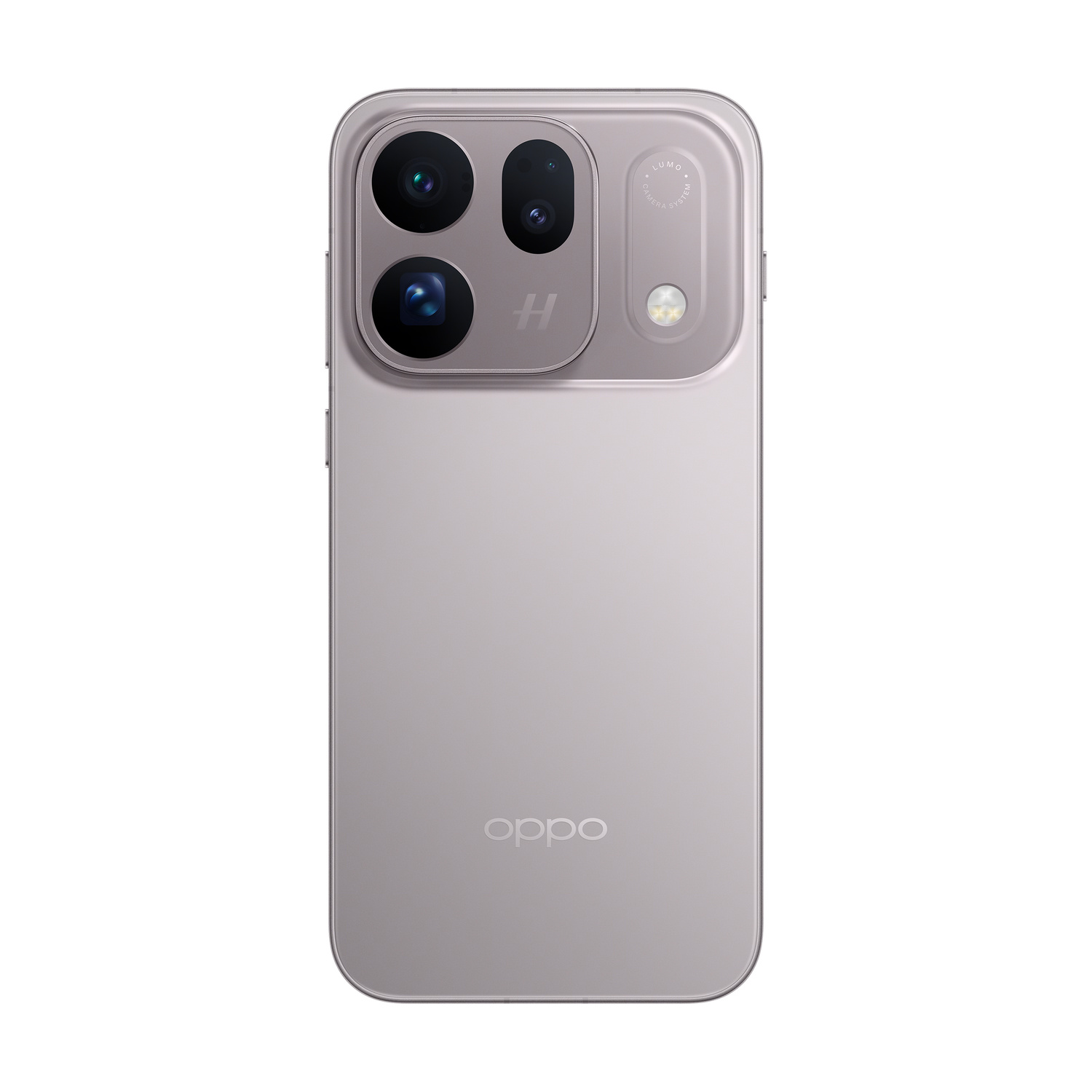 Il retro di uno smartphone Oppo argentato con un modulo a tripla fotocamera e il logo in basso.