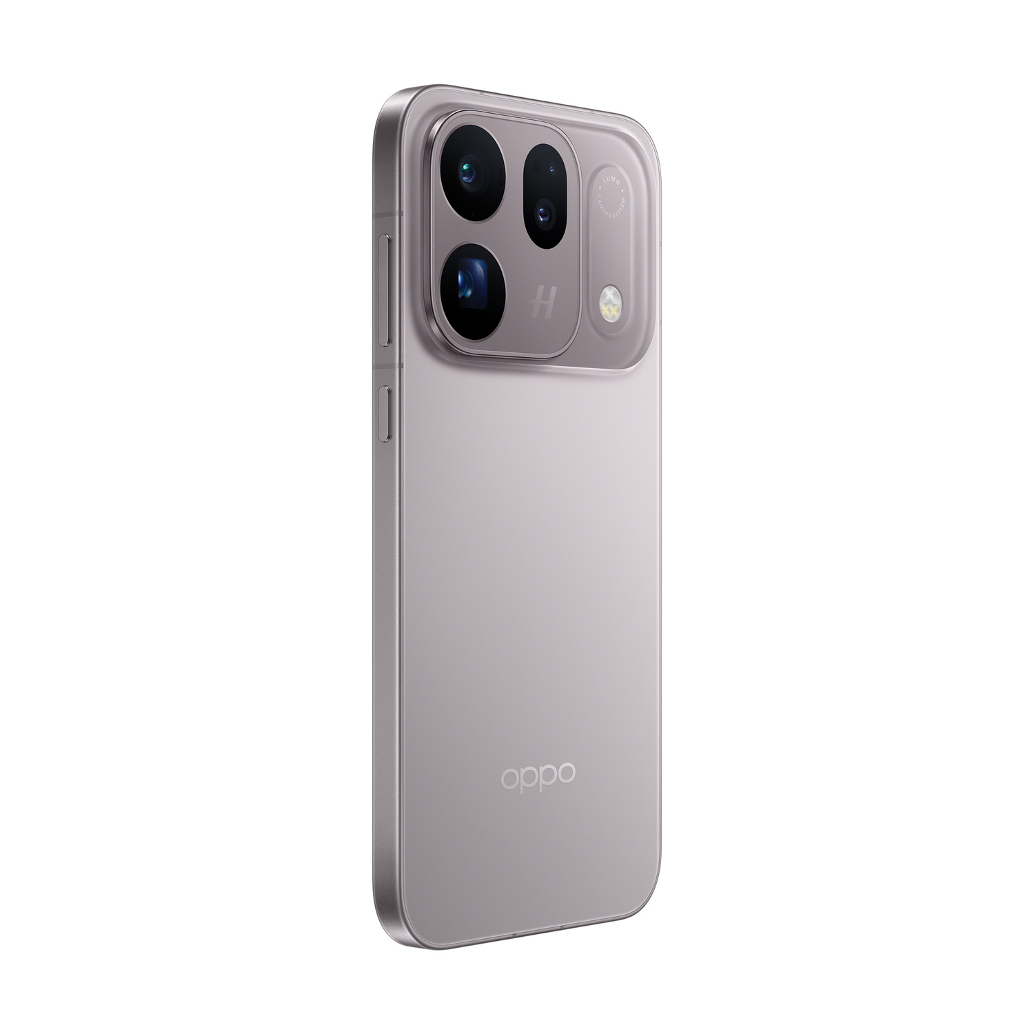 Retro di uno smartphone Oppo argento con modulo fotocamera rettangolare in alto e logo Oppo in basso.
