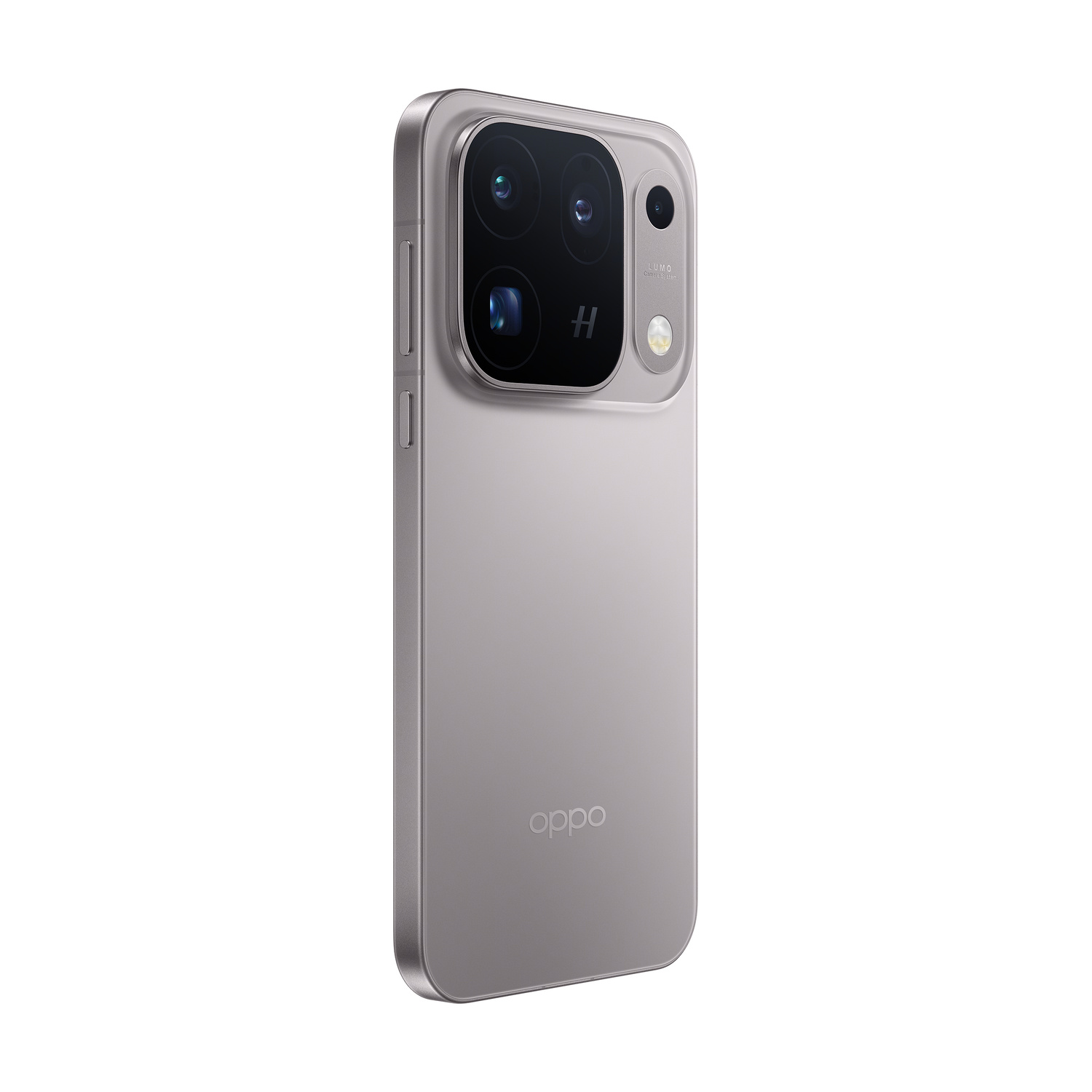 Retro di uno smartphone Oppo argentato con un modulo fotocamera quadrato in alto.