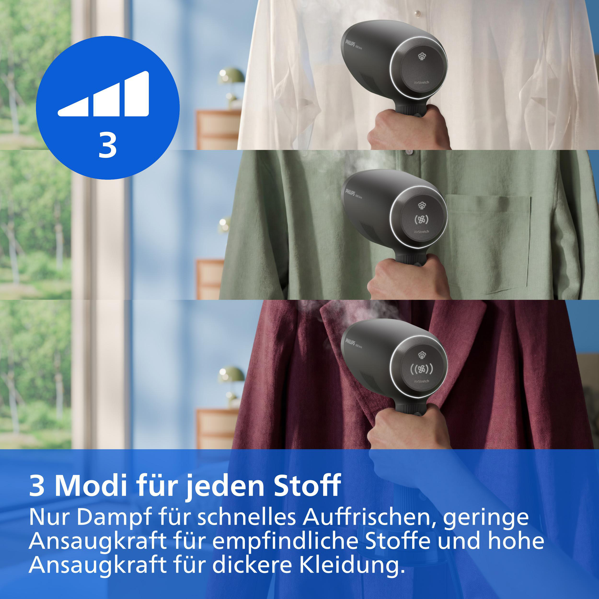 PHILIPS STH8040/80, Dampfstoß 24g/Min, 140 ml und 200 ml Wassertank, AirStretch & OptimalTEMP Technologie, Dampfbürste 1500 Watt, 0,3 bar
