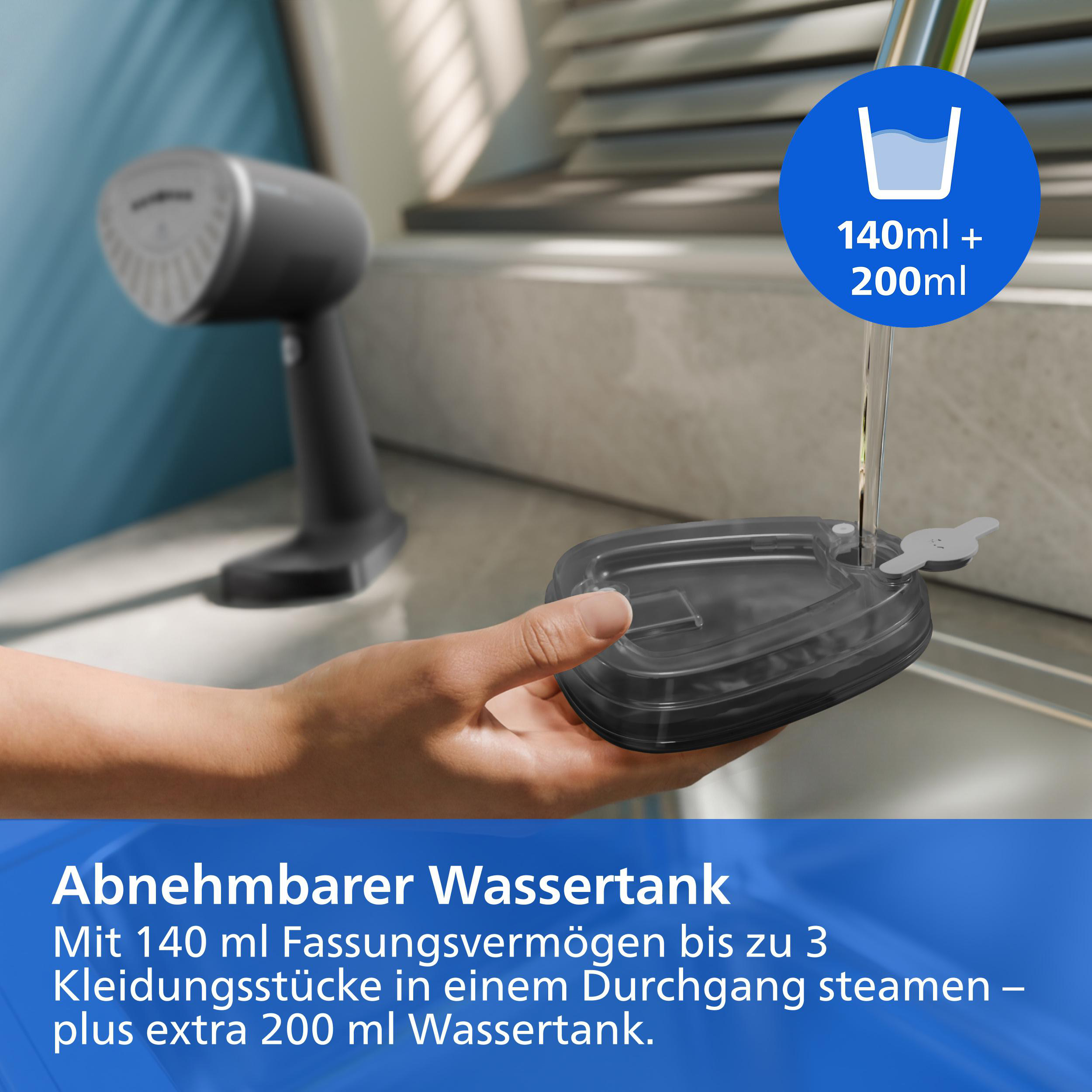 PHILIPS STH8040/80, Dampfstoß 24g/Min, 140 ml und 200 ml Wassertank, AirStretch & OptimalTEMP Technologie, Dampfbürste 1500 Watt, 0,3 bar