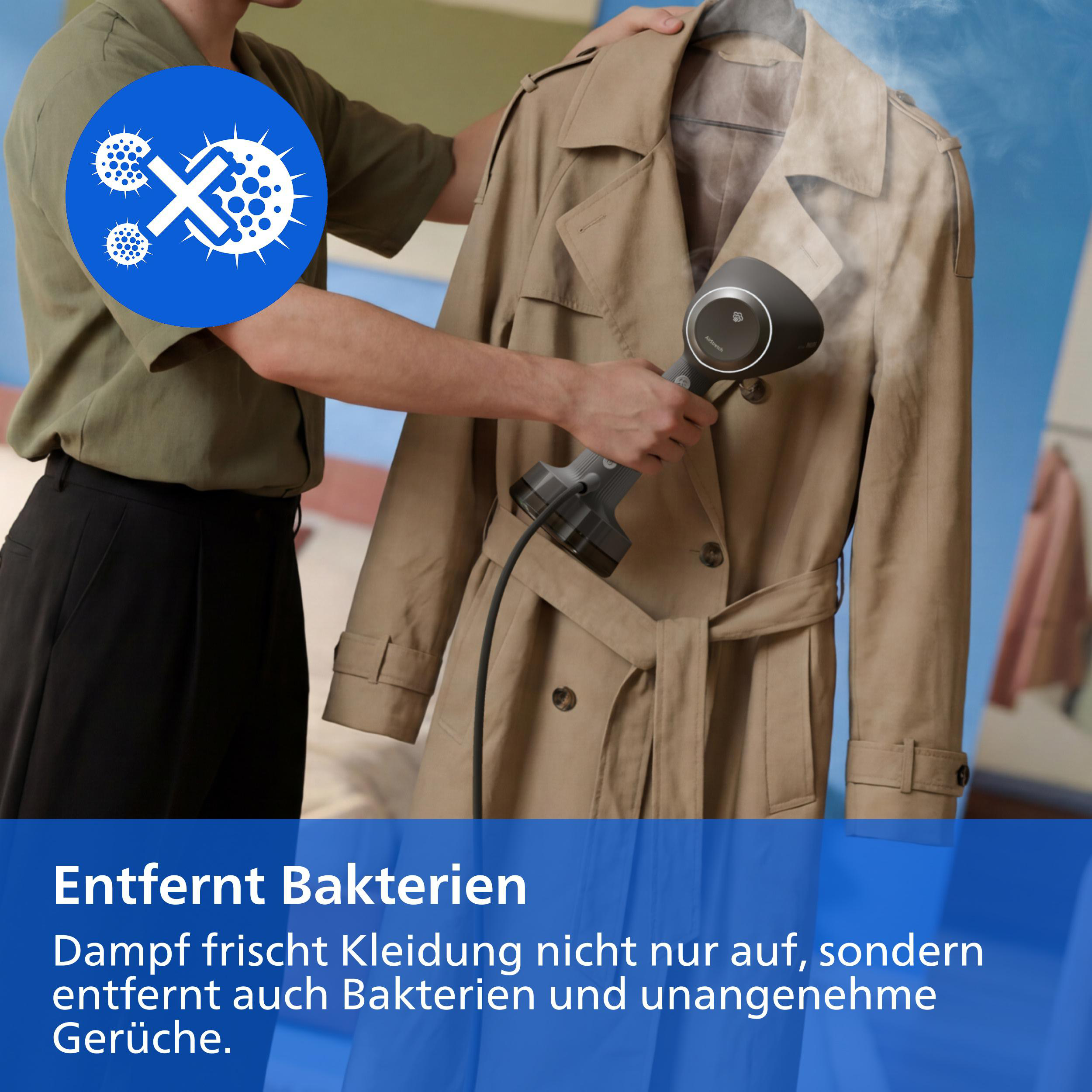 PHILIPS STH8040/80, Dampfstoß 24g/Min, 140 ml und 200 ml Wassertank, AirStretch & OptimalTEMP Technologie, Dampfbürste 1500 Watt, 0,3 bar