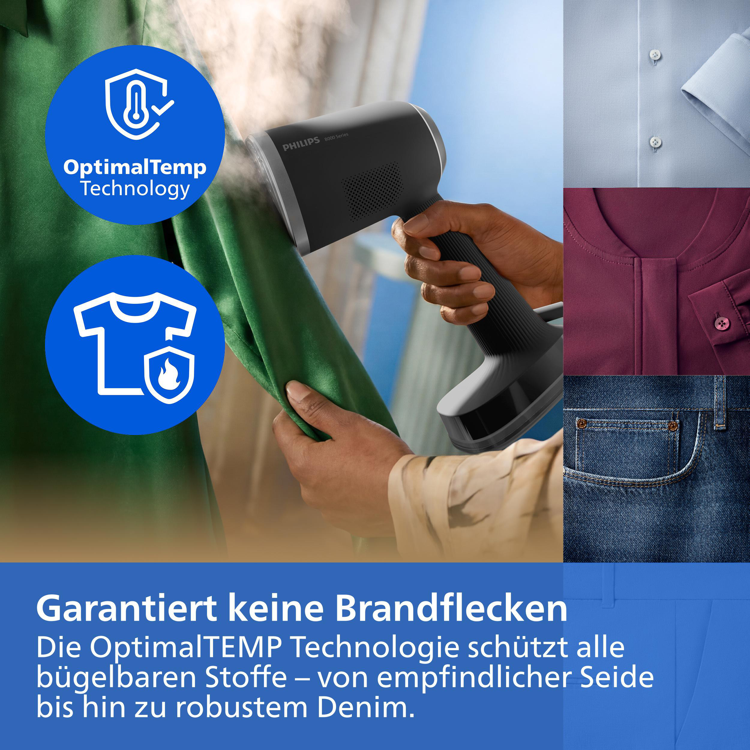 PHILIPS STH8040/80, Dampfstoß 24g/Min, 140 ml und 200 ml Wassertank, AirStretch & OptimalTEMP Technologie, Dampfbürste 1500 Watt, 0,3 bar
