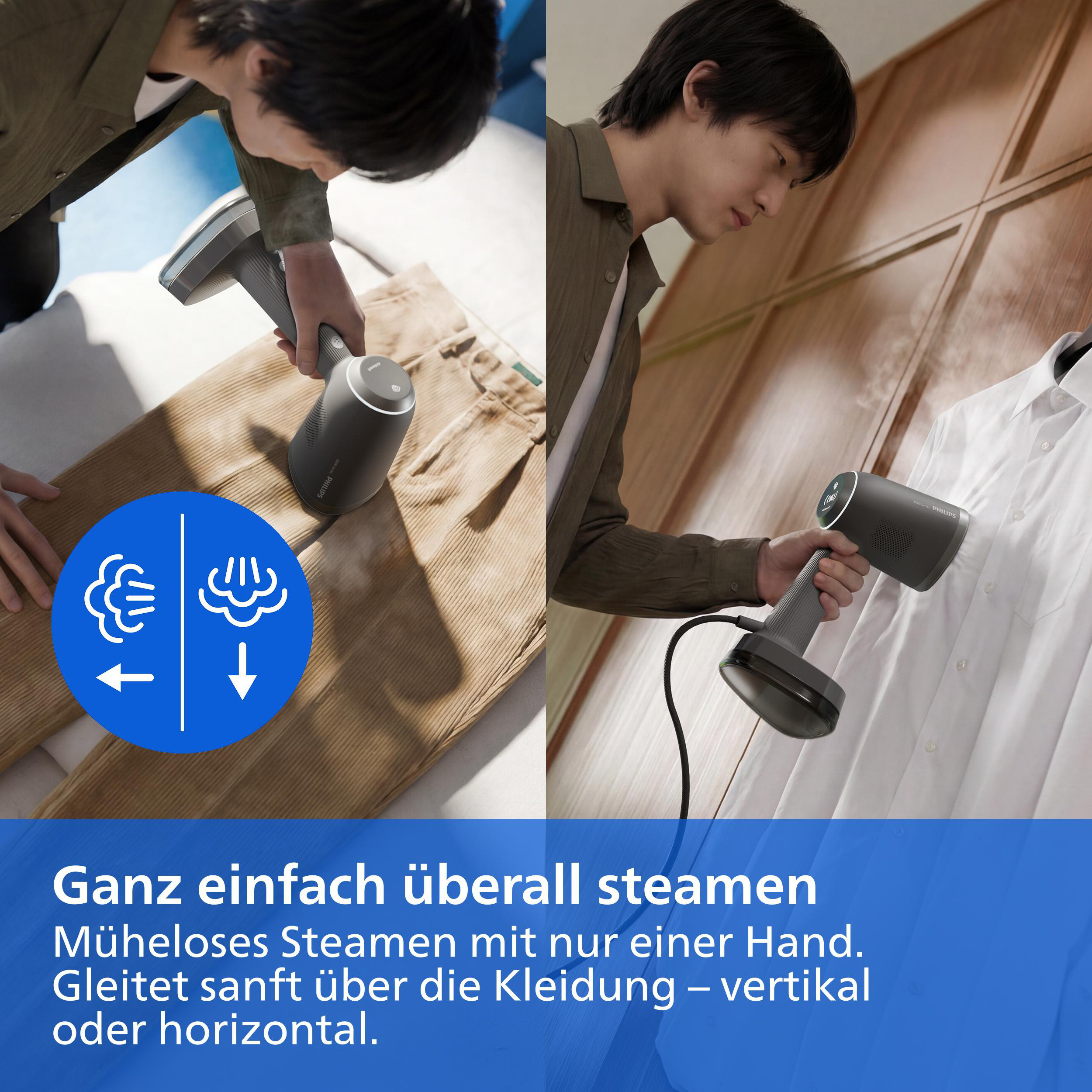 PHILIPS STH8040/80, Dampfstoß 24g/Min, 140 ml und 200 ml Wassertank, AirStretch & OptimalTEMP Technologie, Dampfbürste 1500 Watt, 0,3 bar