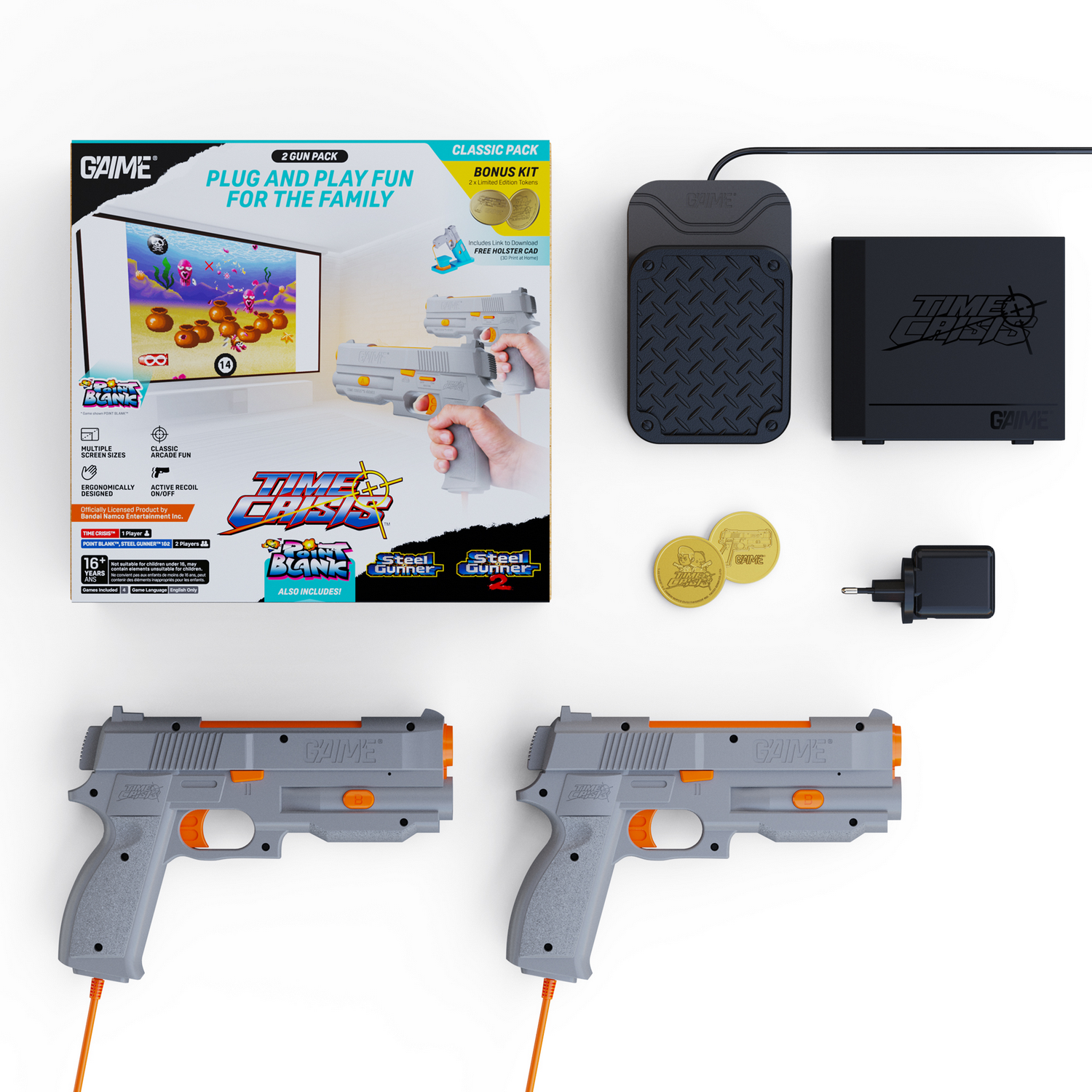 Consola retro - G'aim'e Time Crisis Ultimate Pack 2Guns, Gris