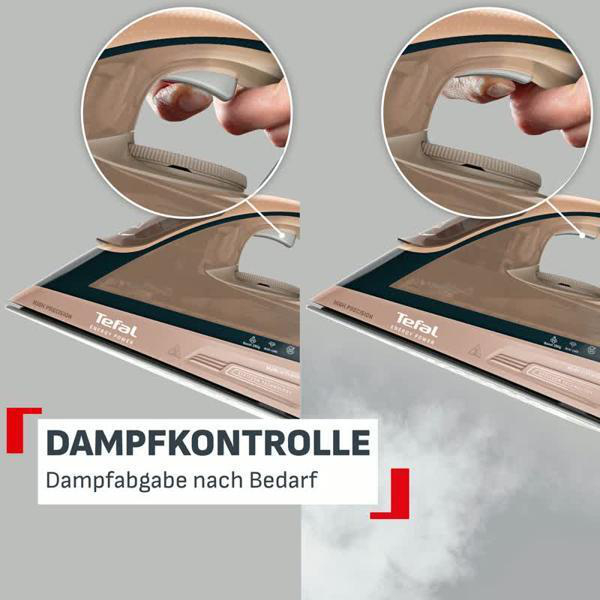 Zwei Teufel Dampfbügeleisen zeigen die Dampfkontrolle und Dampfabgabe per Knopfdruck.