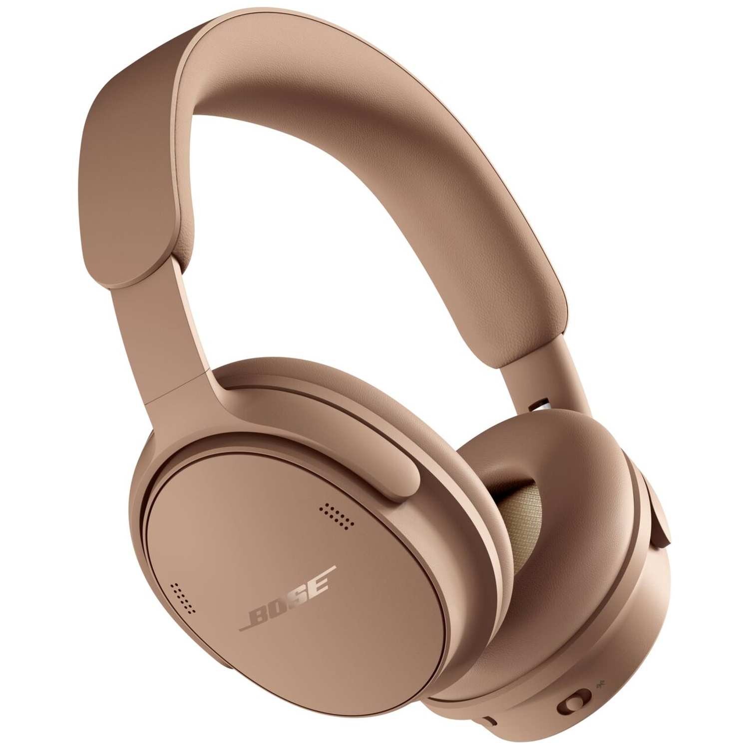 Beige Bose over-ear headphones displayed against a white background.