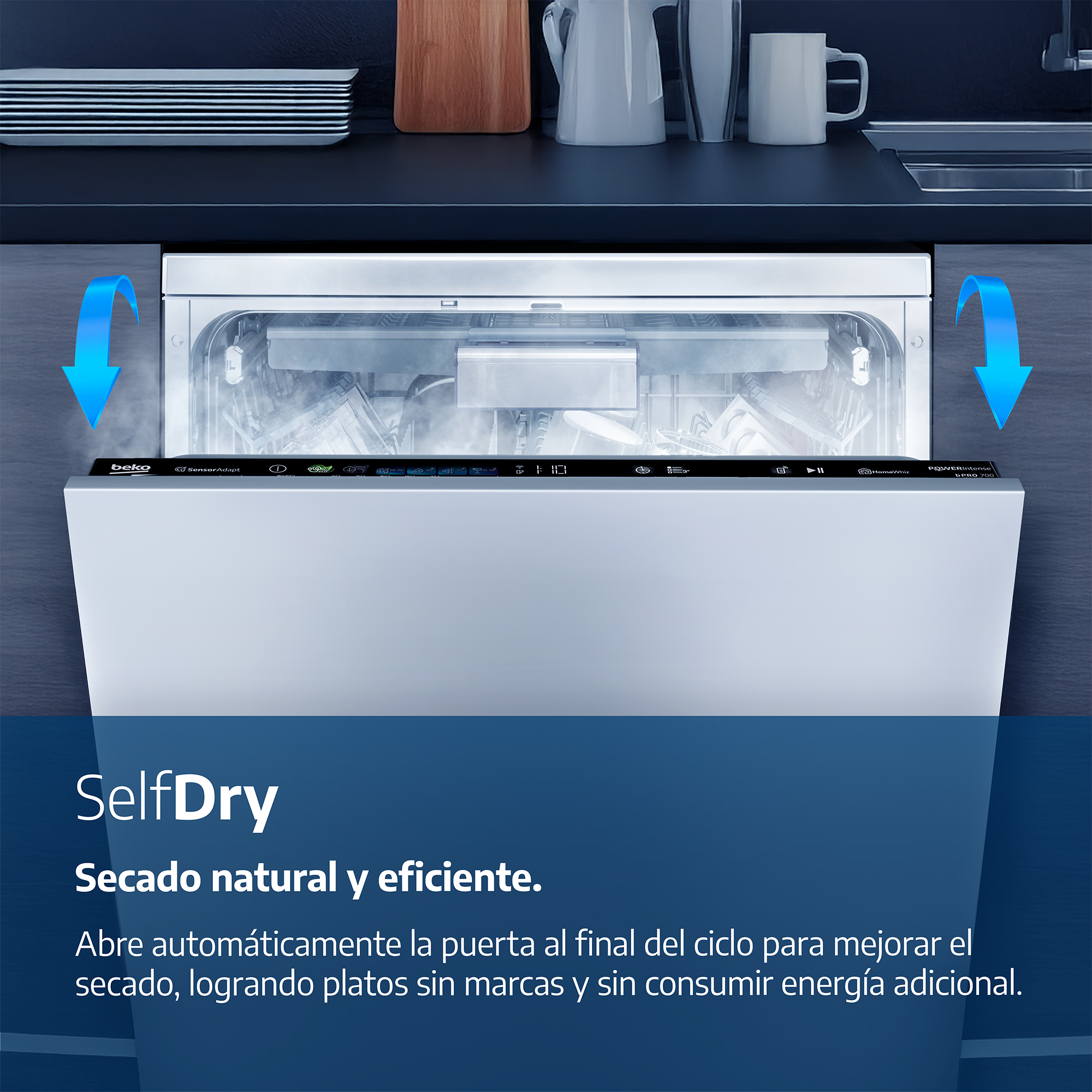 Lavavajillas - Beko BDFN27540X, 15 servicios, 7 programas, 60cm, Tercera bandeja, HomeWhiz App, WiFi, Inox