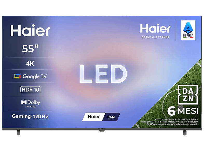 HAIER H55K85GUX TV LED, SMART TV, 55 ", LED, NERO, Classe E, Abbonamento DAZN Full 6 mesi incluso