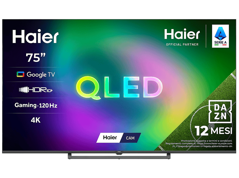 HAIER H75S80GUX TV QLED, SMART 75", Black, Abbonamento DAZN Full 12 mesi incluso