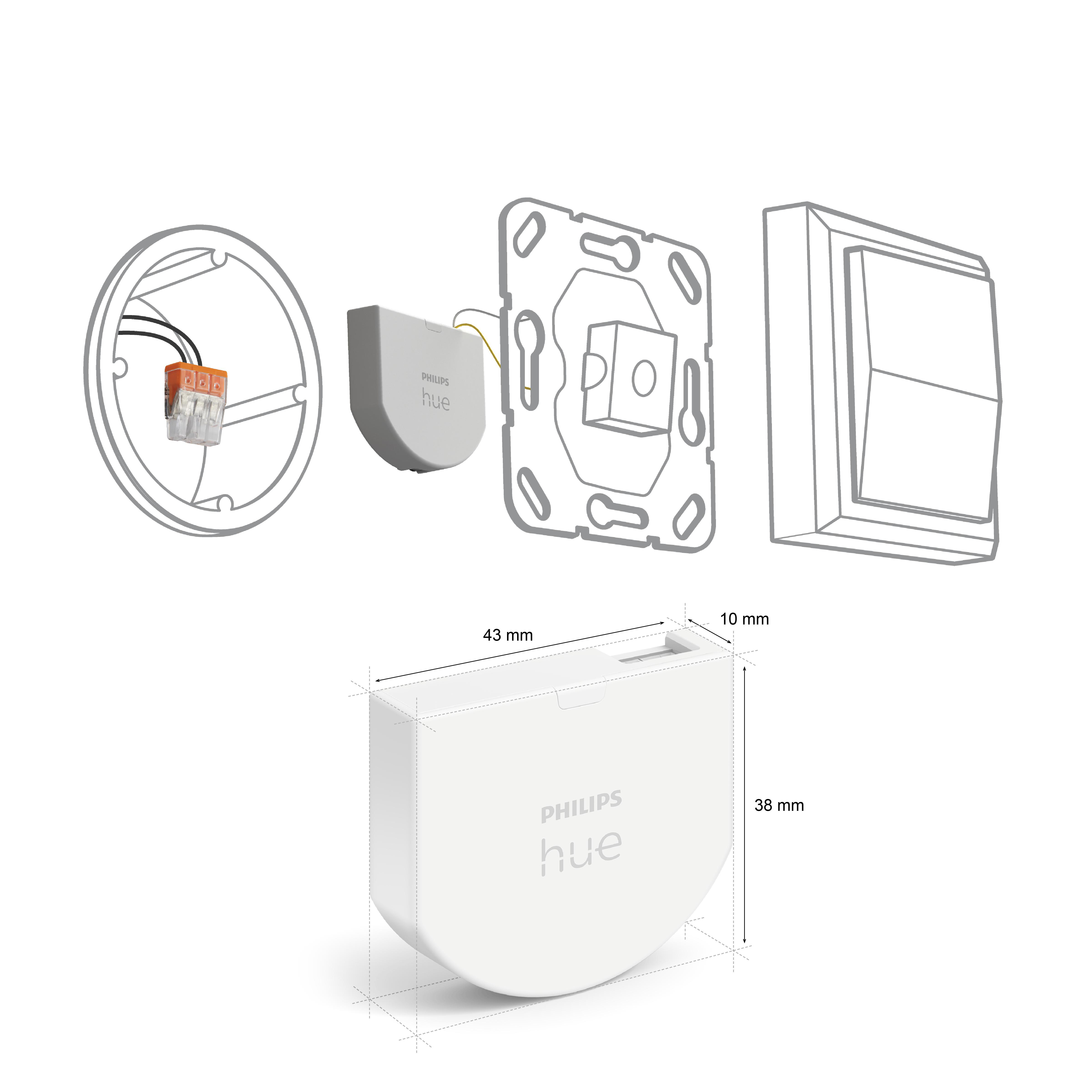 PHILIPS Hue Wandschalter Modul, batteriebetrieben, Installation hinter vorhandenem Wandschalter, App- & Sprachsteuerung, 3er-Pack, Wandschaltermodul -