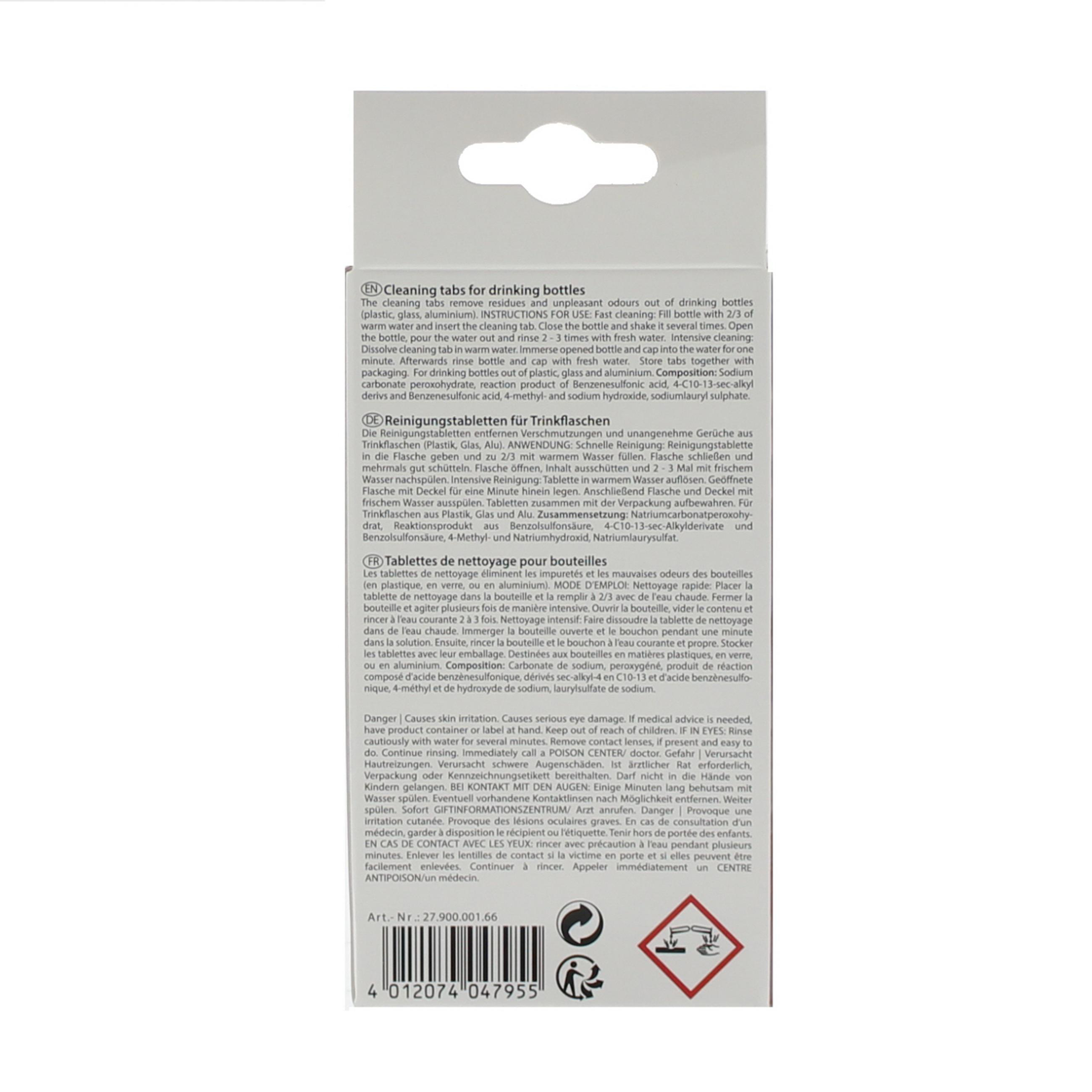 Rückseite einer Reinigungsproduktverpackung mit Text, Warnhinweisen, Strichcode und Symbolen auf weißem Hintergrund.