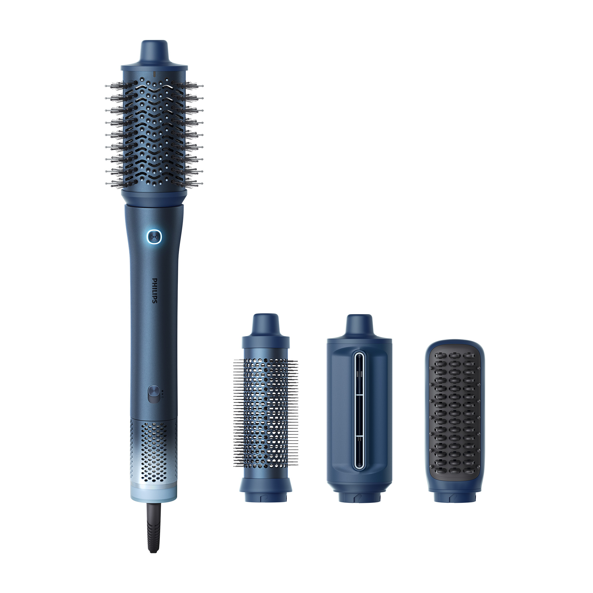 Moldeador - Philips Aqua Edition 9000 BHA956/00, Aqua SenseIQ, alta velocidad, 4 accesorios para secar, alisar, dar volumen y rizar, azul oscuro