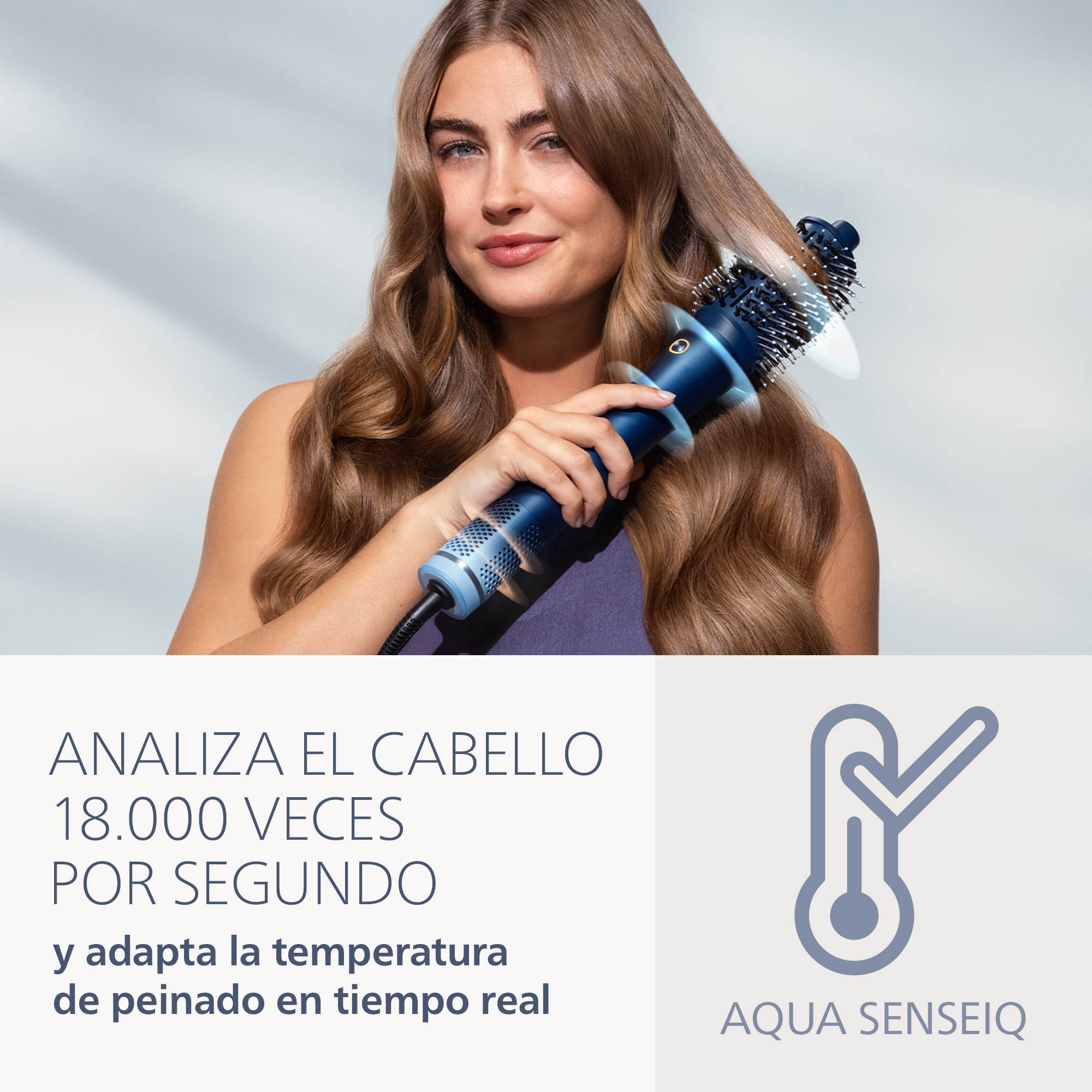 Moldeador - Philips Aqua Edition 9000 BHA956/00, Aqua SenseIQ, alta velocidad, 4 accesorios para secar, alisar, dar volumen y rizar, azul oscuro