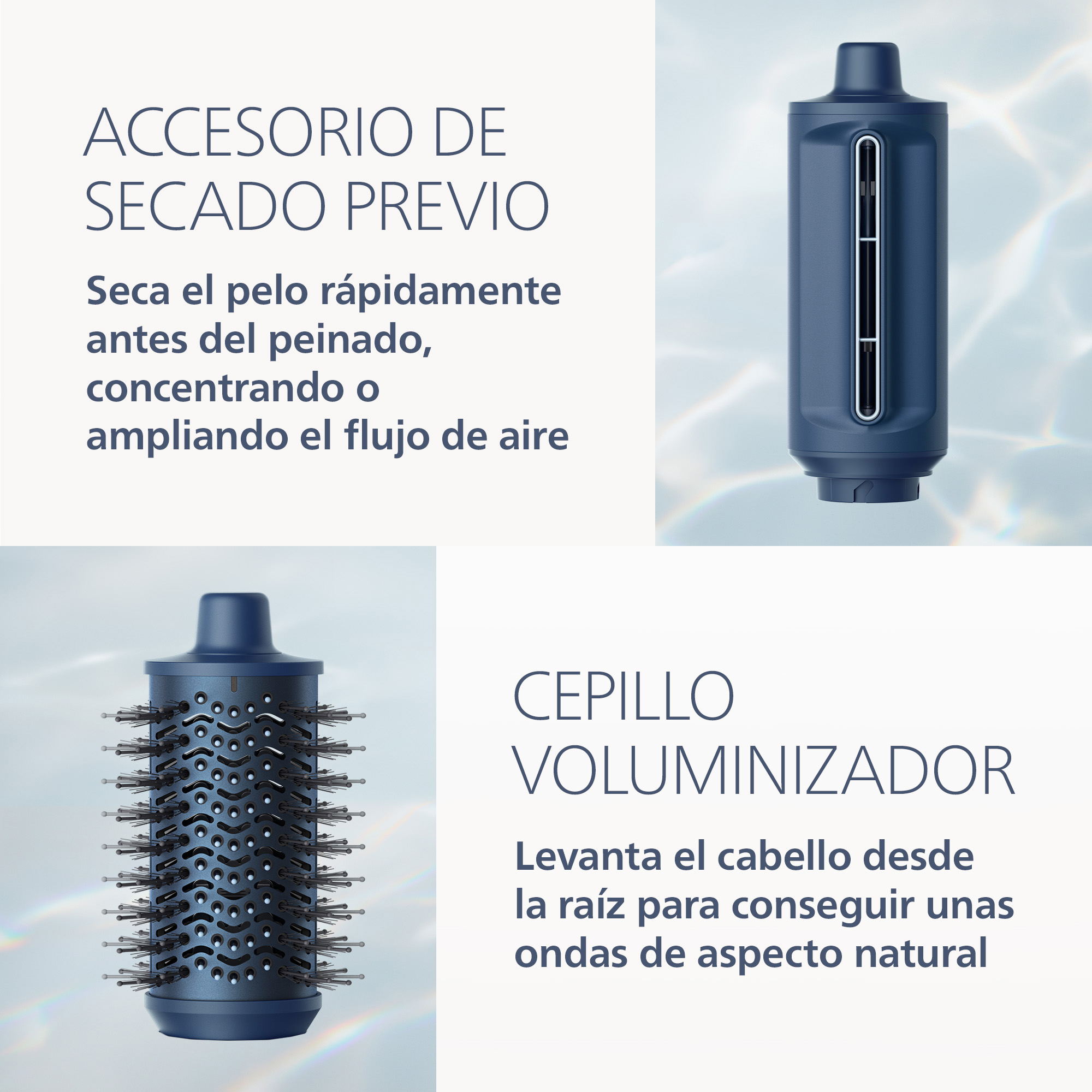 Moldeador - Philips Aqua Edition 9000 BHA956/00, Aqua SenseIQ, alta velocidad, 4 accesorios para secar, alisar, dar volumen y rizar, azul oscuro