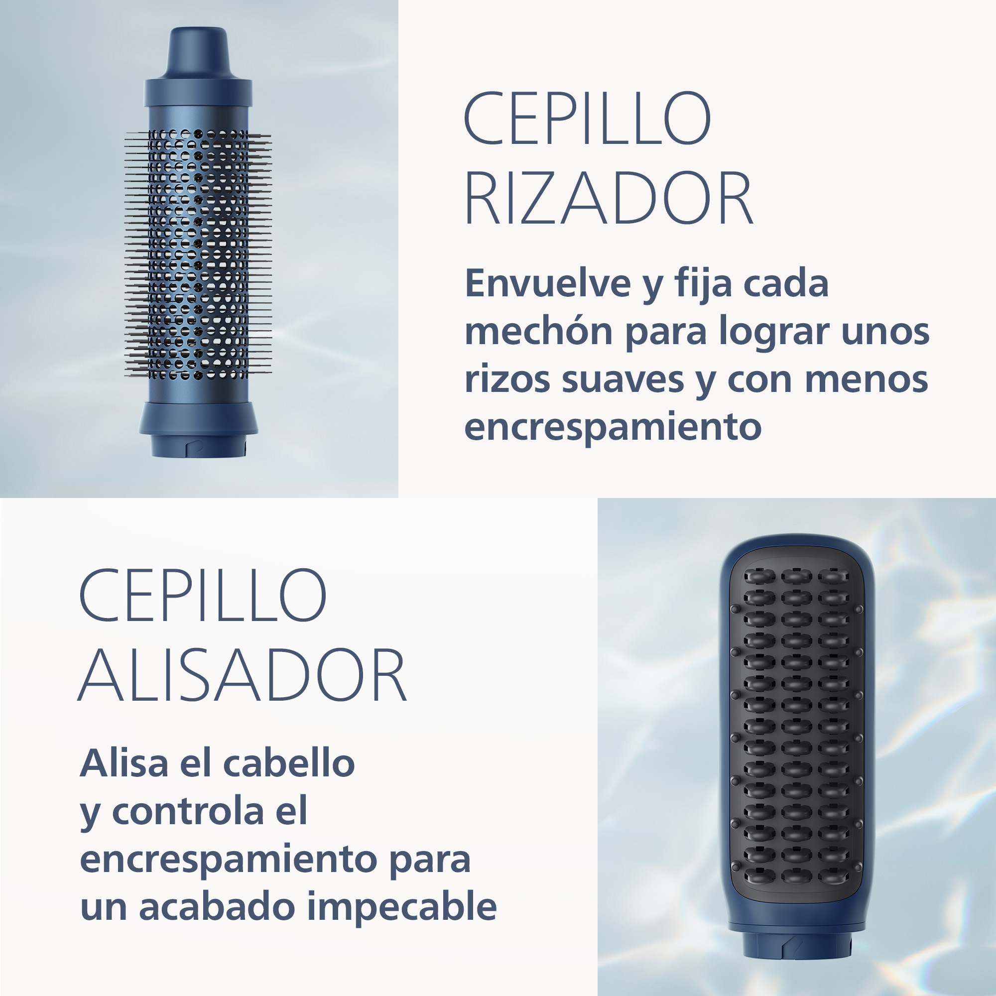 Moldeador - Philips Aqua Edition 9000 BHA956/00, Aqua SenseIQ, alta velocidad, 4 accesorios para secar, alisar, dar volumen y rizar, azul oscuro