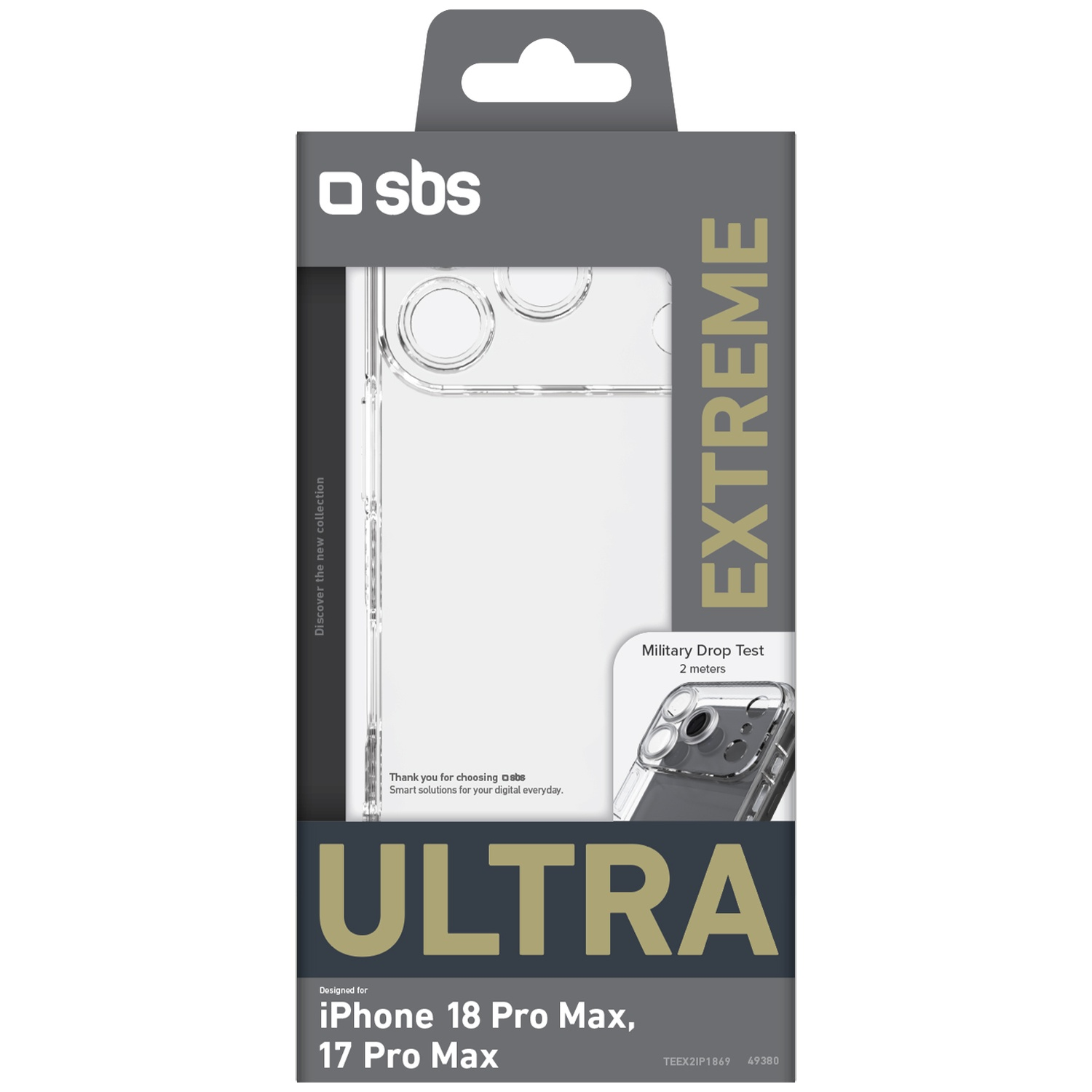 SBS Extreme Ultra protective case packaging for iPhone 18 and 17 Pro Max.