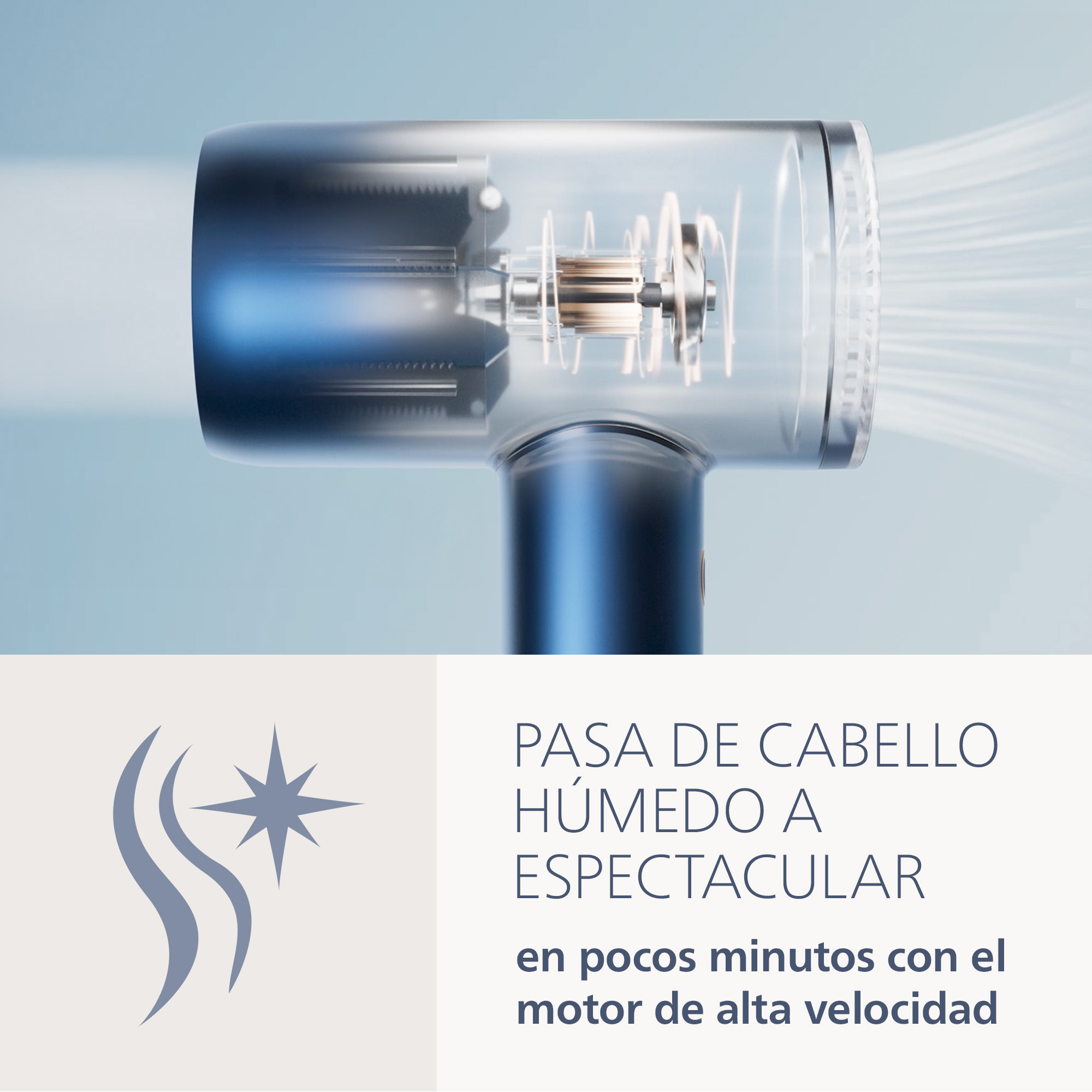Secador - Philips Aqua Edition 9000 BHD956/10, 1400 W, 3 temperaturas, 3 velocidades, Aqua SenseIQ, alta velocidad, difusor, concentrador, azul oscuro