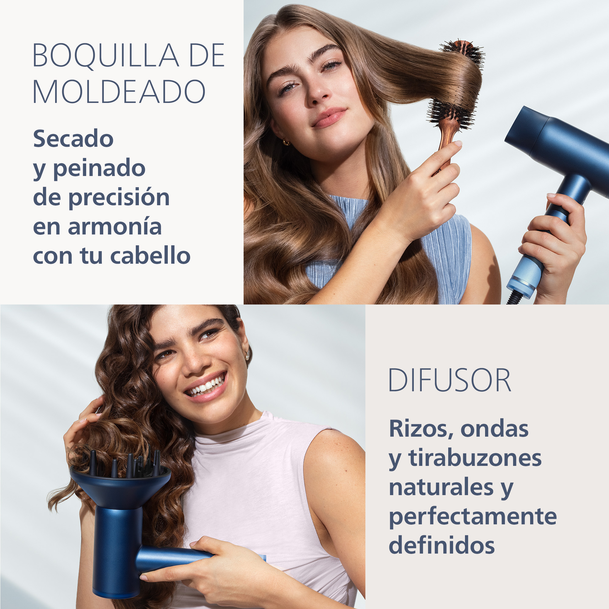 Secador - Philips Aqua Edition 9000 BHD956/10, 1400 W, 3 temperaturas, 3 velocidades, Aqua SenseIQ, alta velocidad, difusor, concentrador, azul oscuro