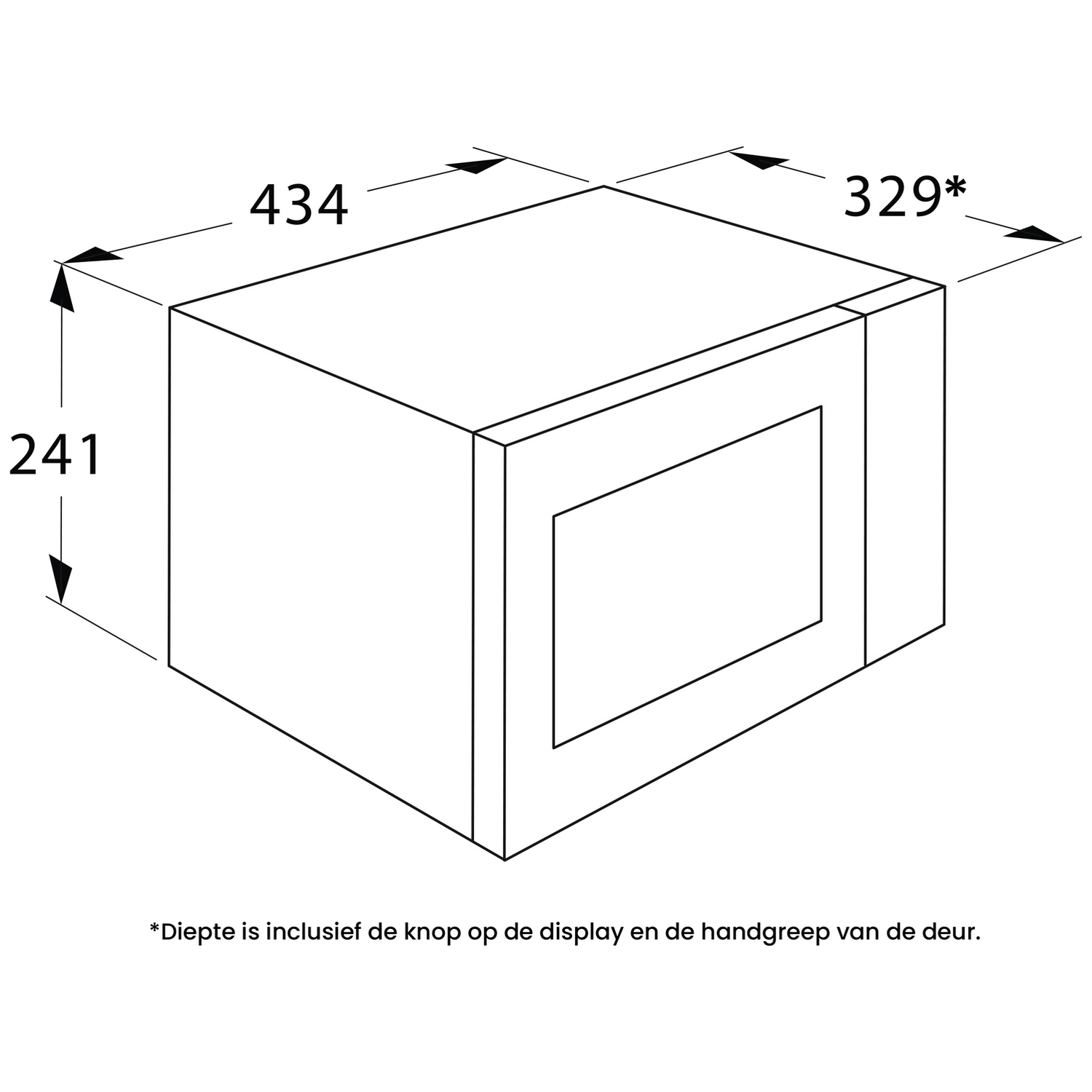 Technical drawing of a microwave with dimensions: height 241, width 434, depth 329.