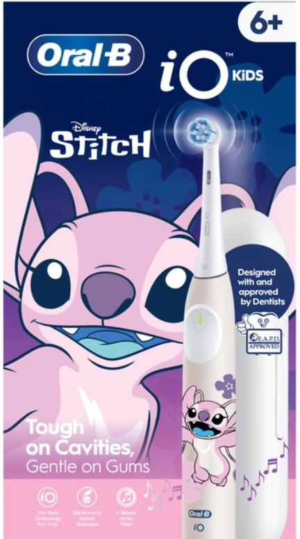 Elektryczna szczoteczka do zebów Oral-B iO Kids w kolorze różowym z motywem Stitcha.