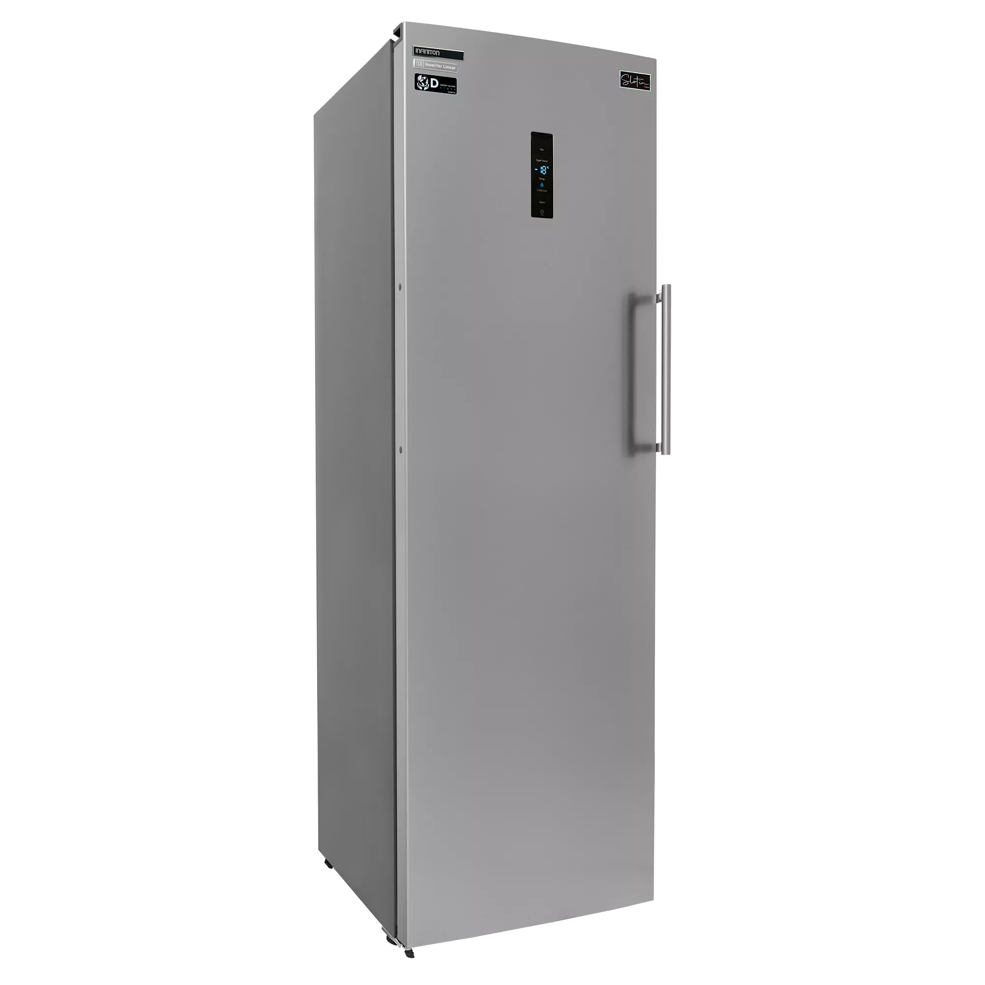 Congelador vertical - Infiniton CV-274L85XDB, 274 l, Alto 185.5 cm, No Frost, Metal Technology, LCD touchControl, Inox