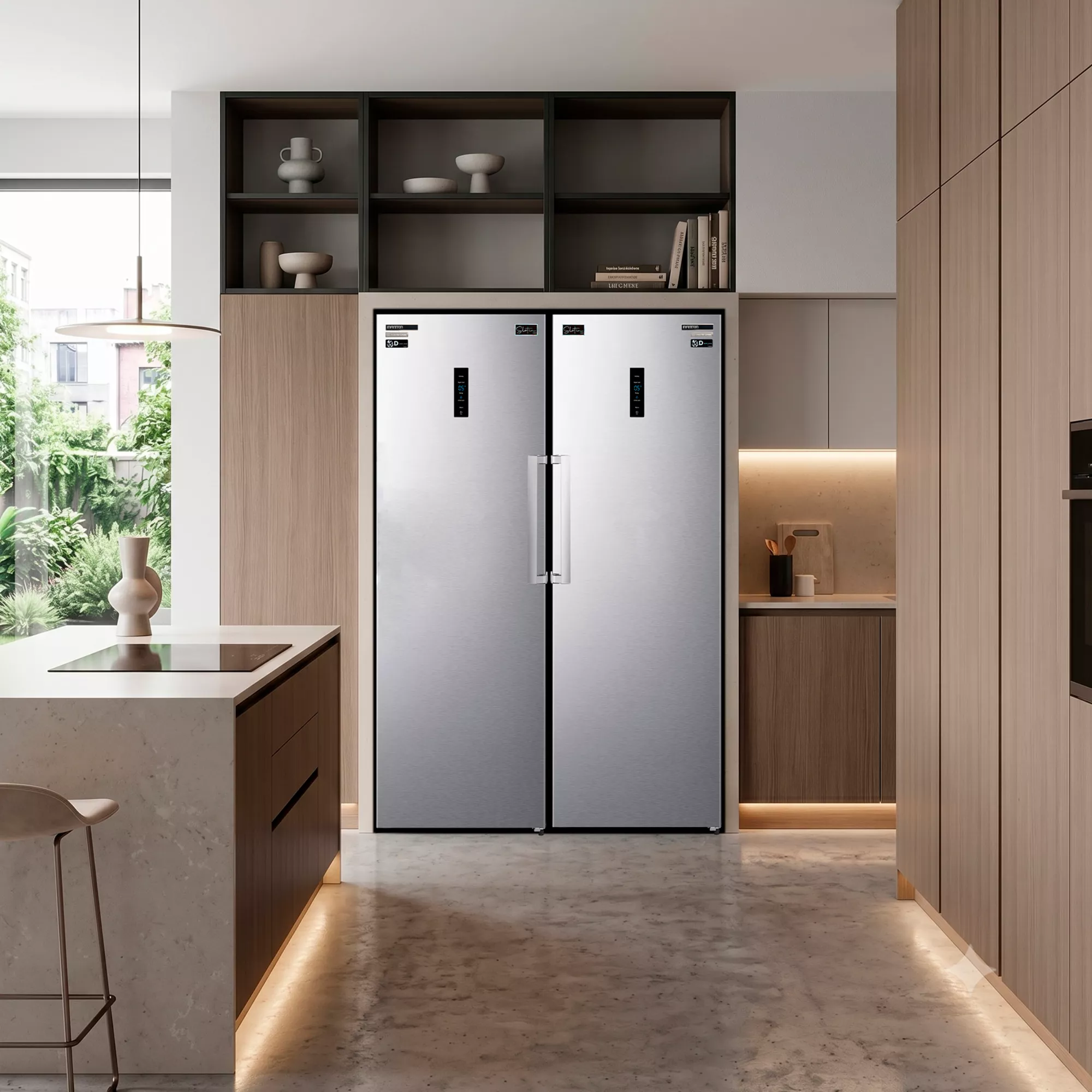 Congelador vertical - Infiniton CV-274L85XDB, 274 l, Alto 185.5 cm, No Frost, Metal Technology, LCD touchControl, Inox