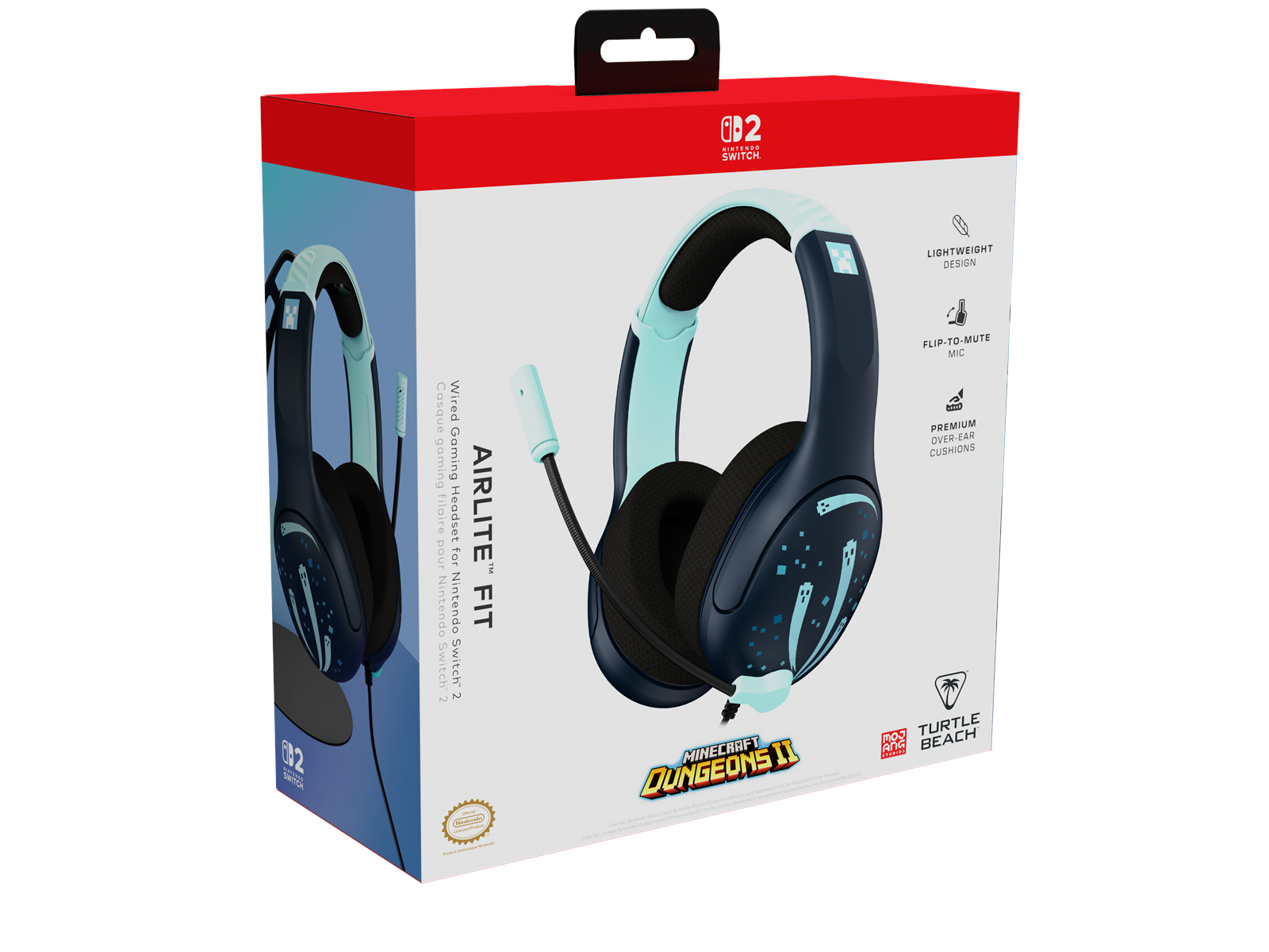 Auriculares gaming - Turtle beach Airlite™ Fit - Minecraft™ Dungeons II, Con Cable,Para Nintendo Switch™ 2, Diadema Acolchada, Micrófono, Azul
