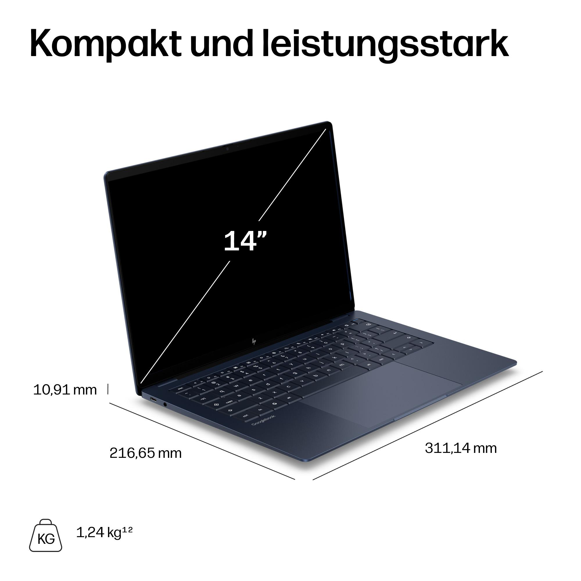 HP Googlebook 14c-cf0351ngx, OLED - 14 Zoll Snapdragon X Elite X1E-80-100 - 16 GB - 512 GB Adreno™ Onboard Graphics - Googlebook OS