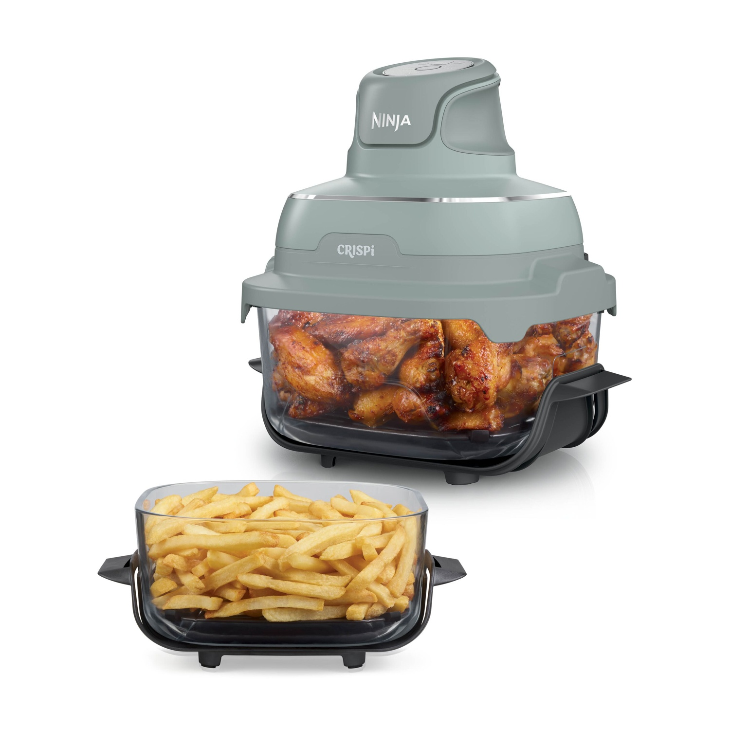 NINJA CRISPI PORTATILE 4 IN 1 FRIGGITRICE AD ARIA, capacità 3,8 l, Max potenza 1700 W, 4 programmi a 185 °C, Verde Salvia