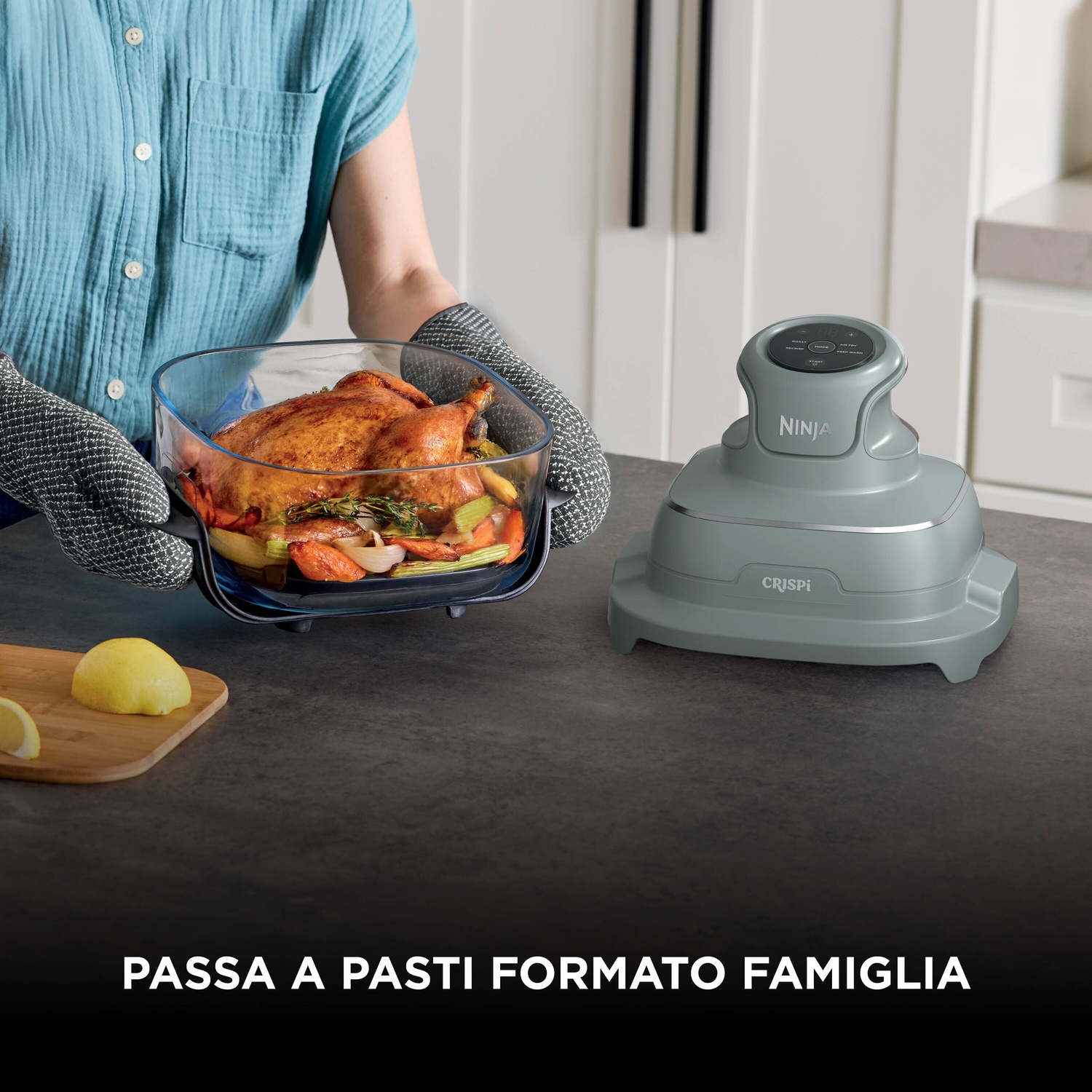 NINJA CRISPI PORTATILE 4 IN 1 FRIGGITRICE AD ARIA, capacità 3,8 l, Max potenza 1700 W, 4 programmi a 185 °C, Verde Salvia