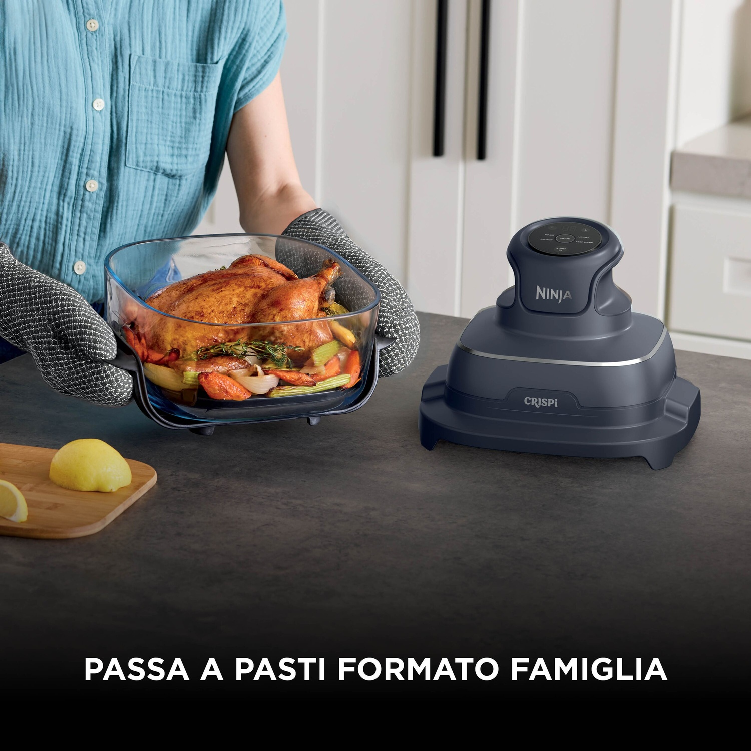 NINJA CRISPI PORTATILE 4 IN 1 FRIGGITRICE AD ARIA, capacità 3,8 l, Max potenza 1700 W, 4 programmi a 185 °C, Blu cyber